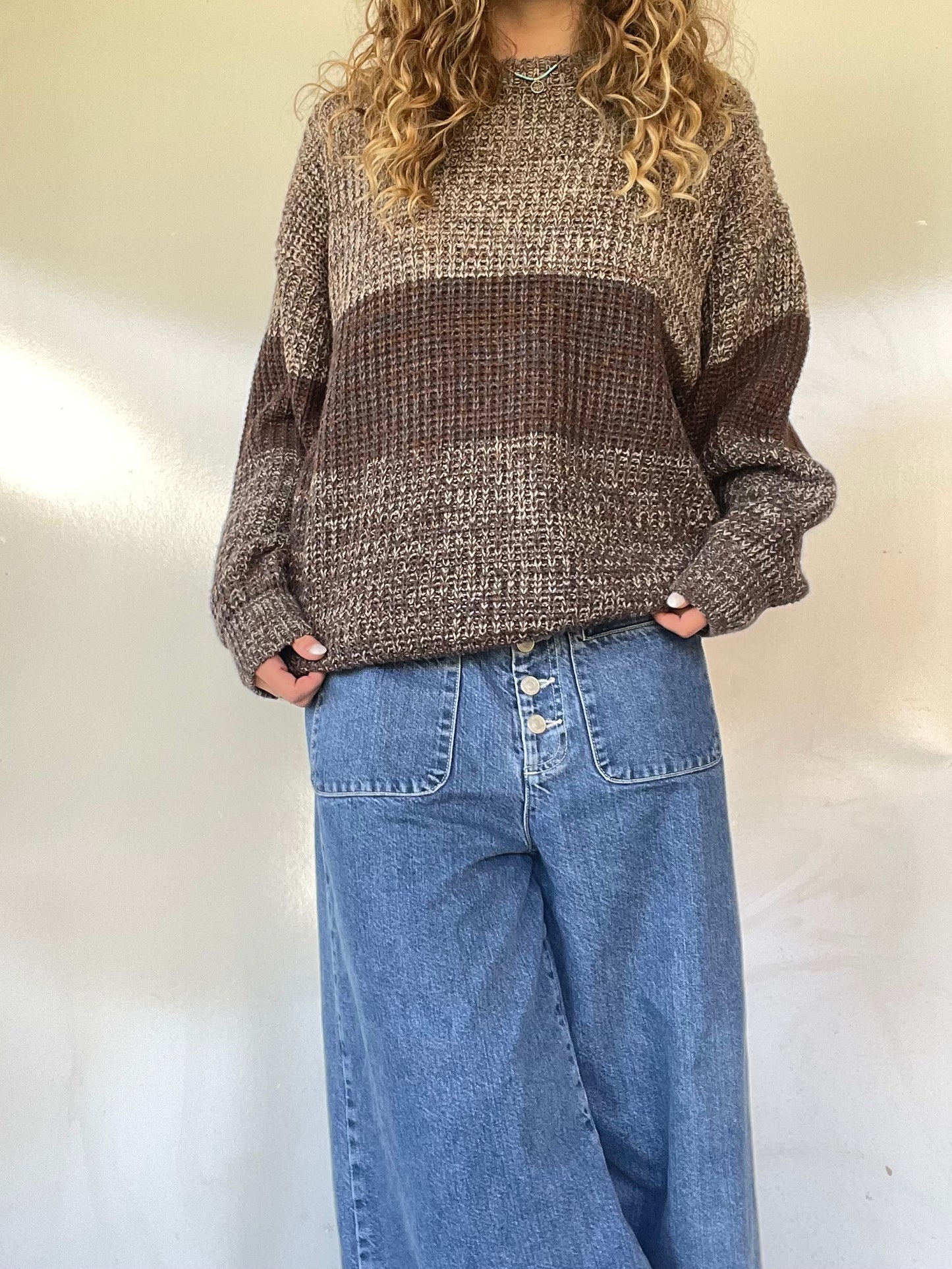 90s Chunky Knit Brown Striped Sweater