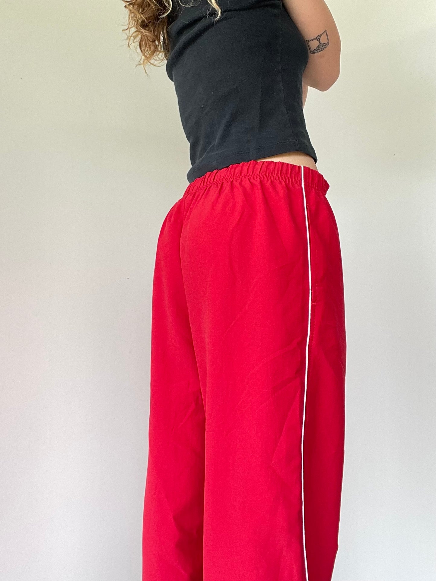 Vintage Red and White Striped Athletic Track Pants