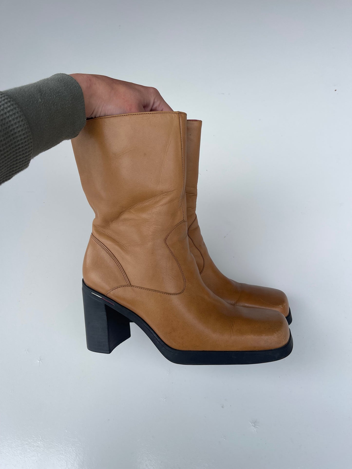 90s Leather Platform Square-Toe Tommy Hilfiger Boots