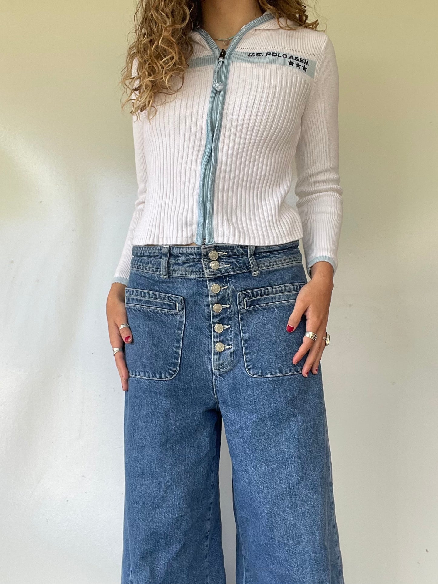 90s US Polo Assn Zip Up Cropped Sweater Top