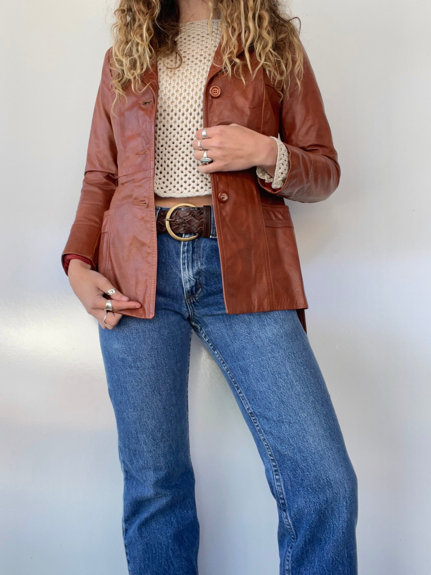 80s Vintage Brown/Orange Genuine Leather Jacket