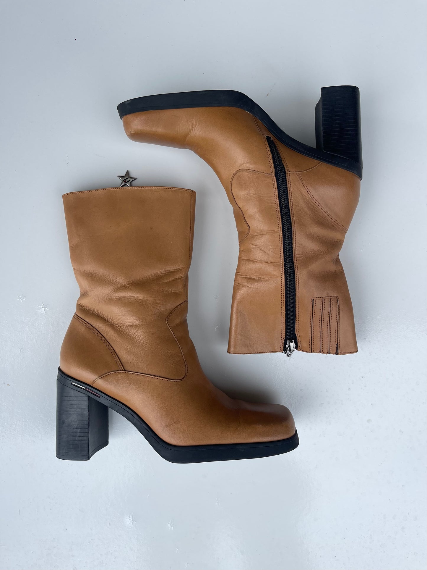 90s Leather Platform Square-Toe Tommy Hilfiger Boots
