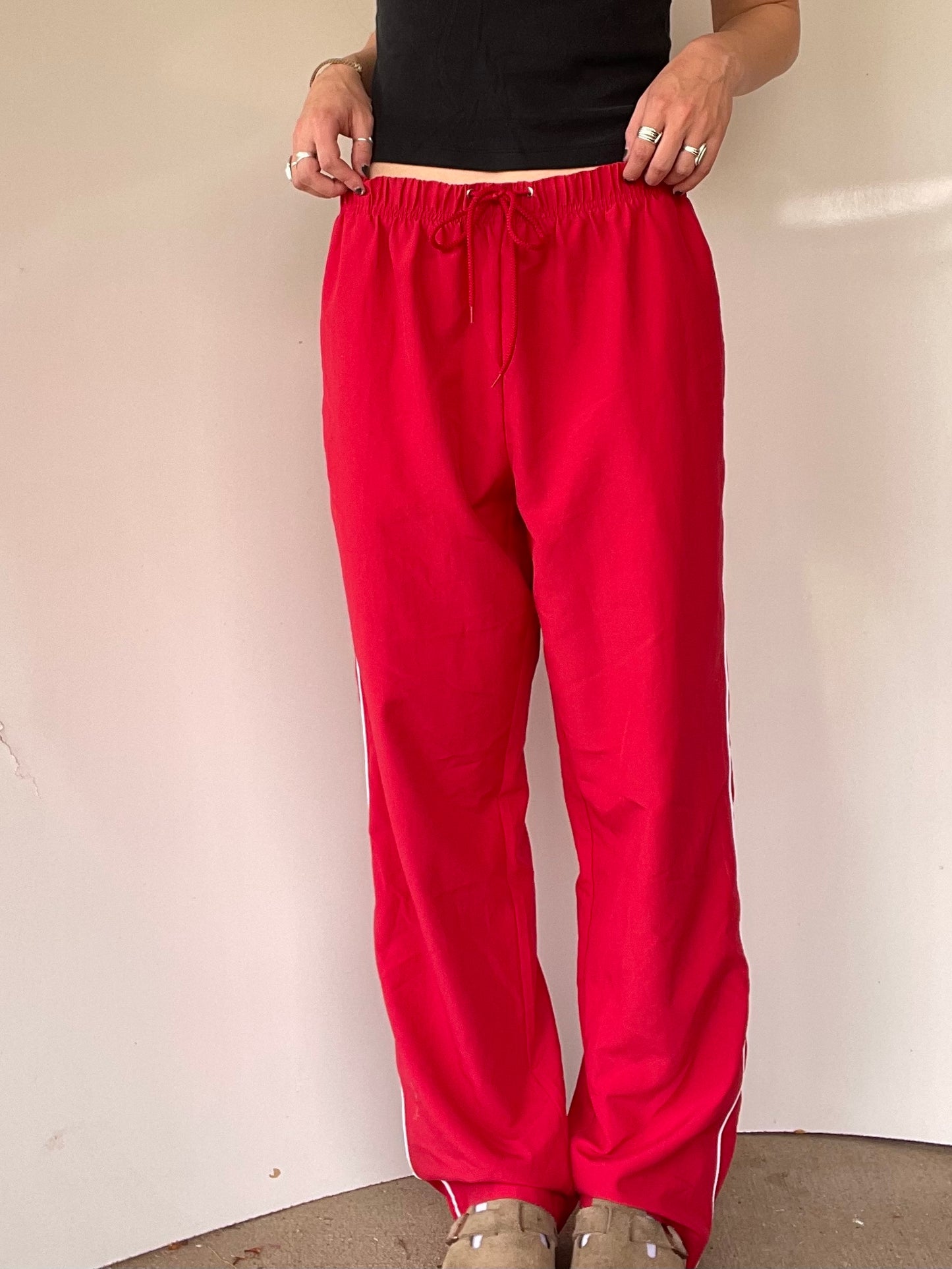 Vintage Red and White Striped Athletic Track Pants