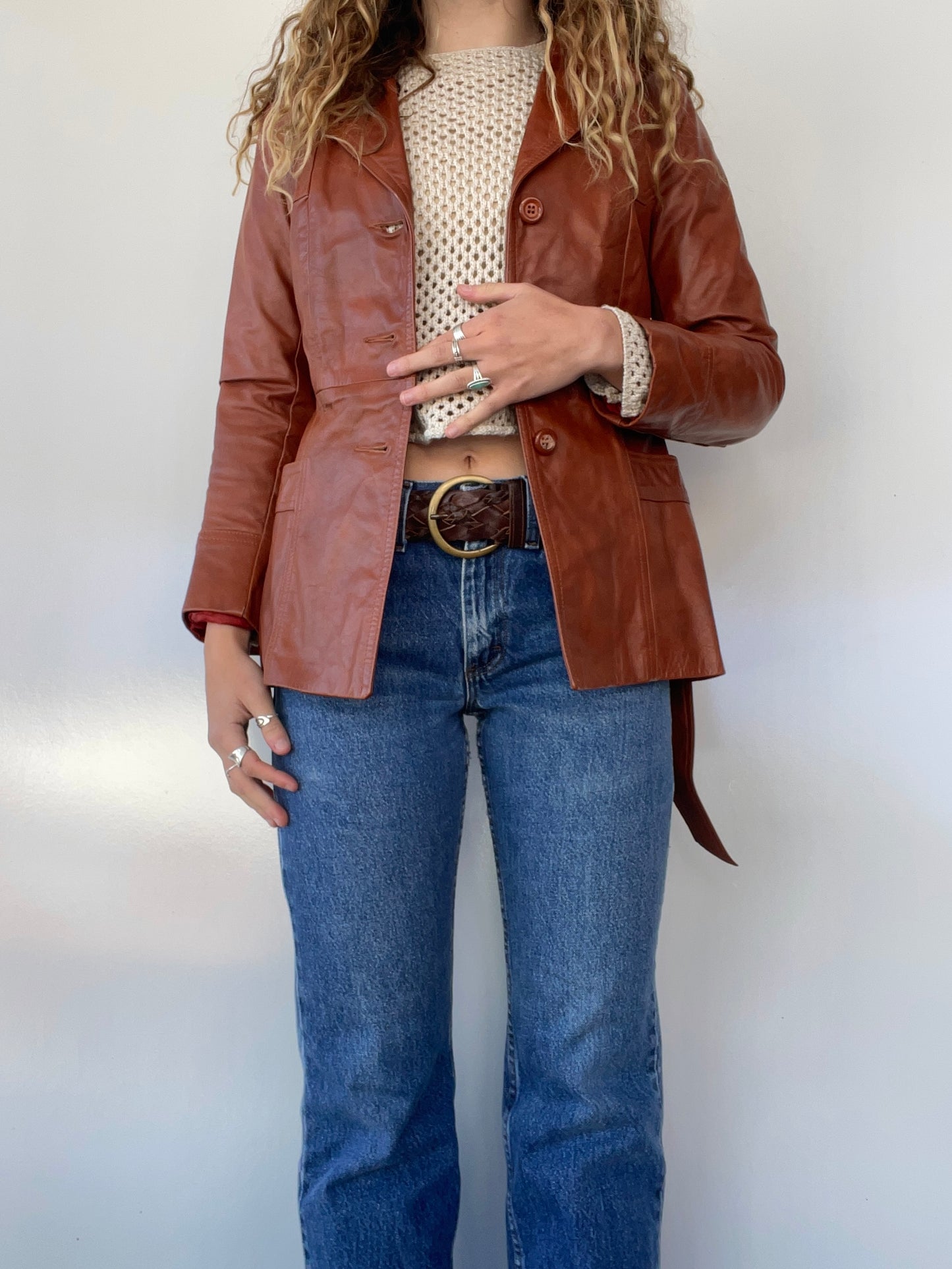 80s Vintage Brown/Orange Genuine Leather Jacket