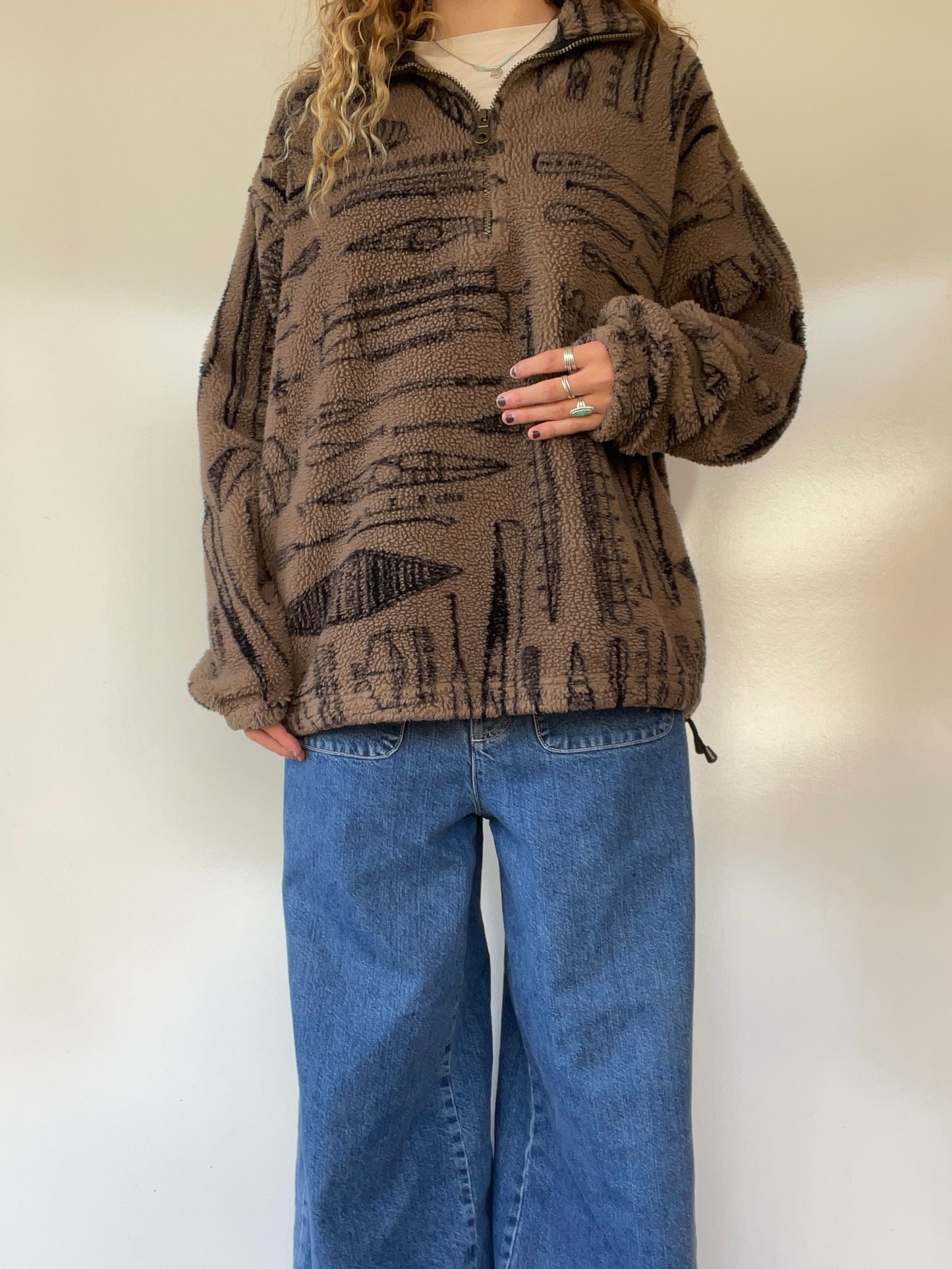 90s Vintage Graphic Fleece Quarter Zip