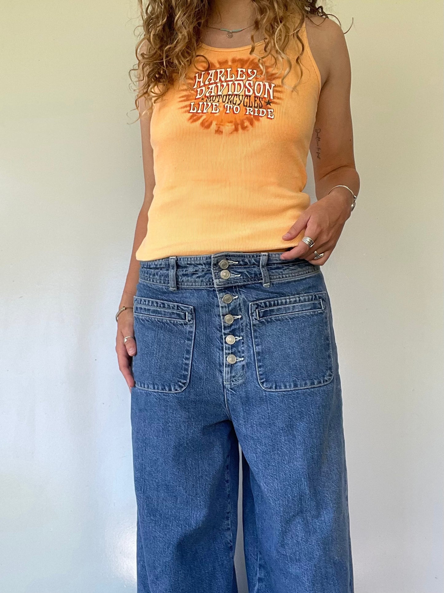 Orange Harley Davidson Ribbed Tank Top