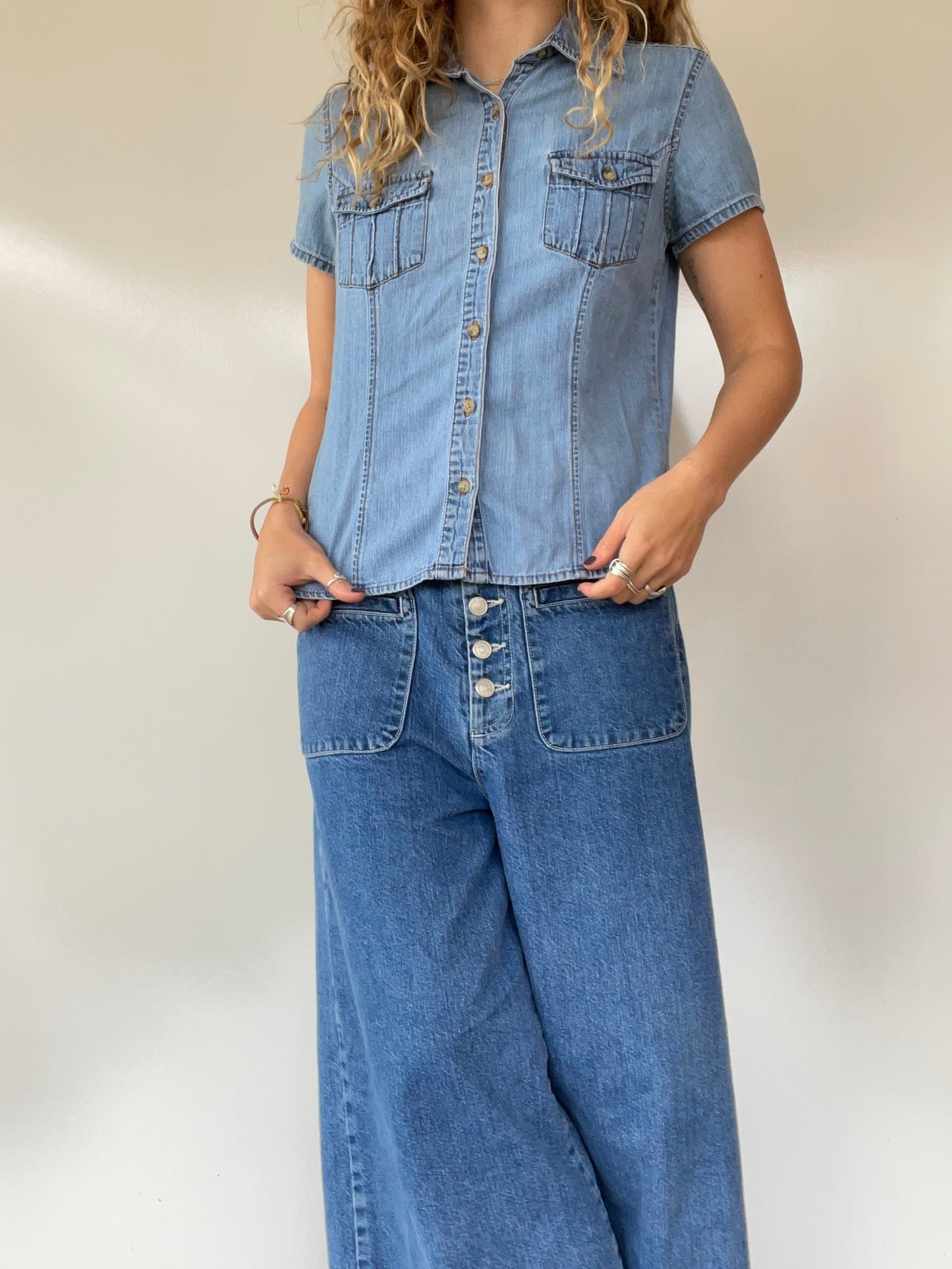 Pleated Jean Button Up