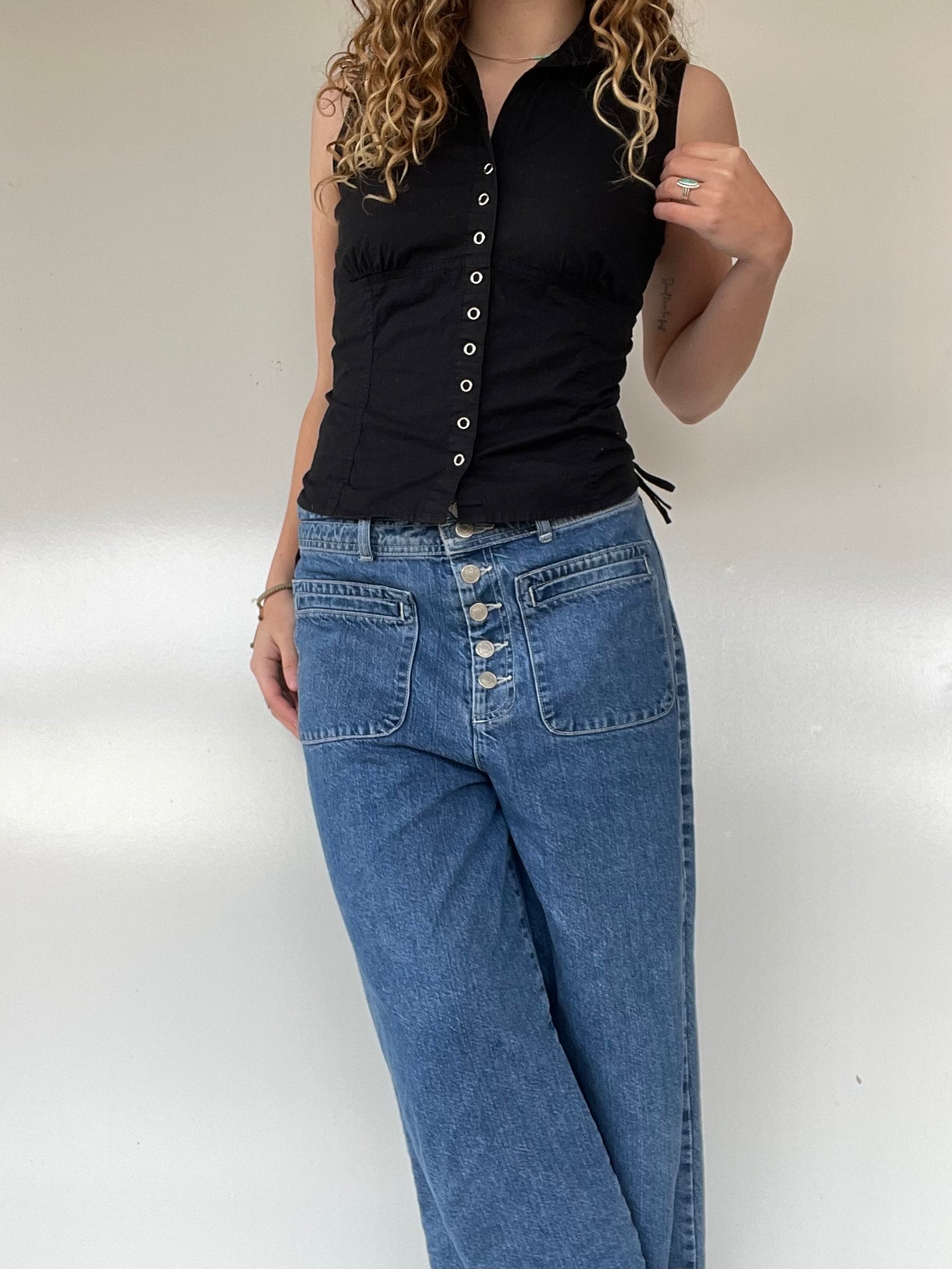 00s Black Button Up Corset Top
