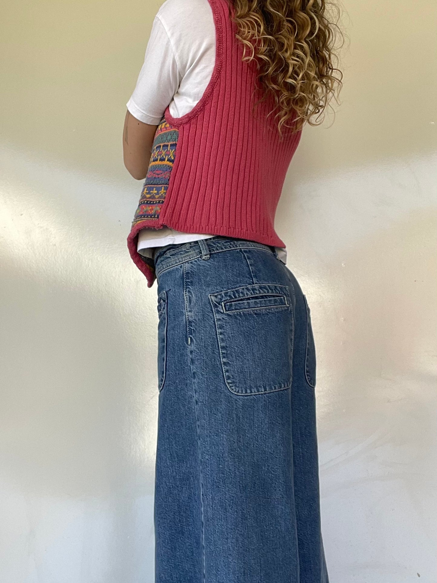 80s Colorful Pink Knit Sweater Vest