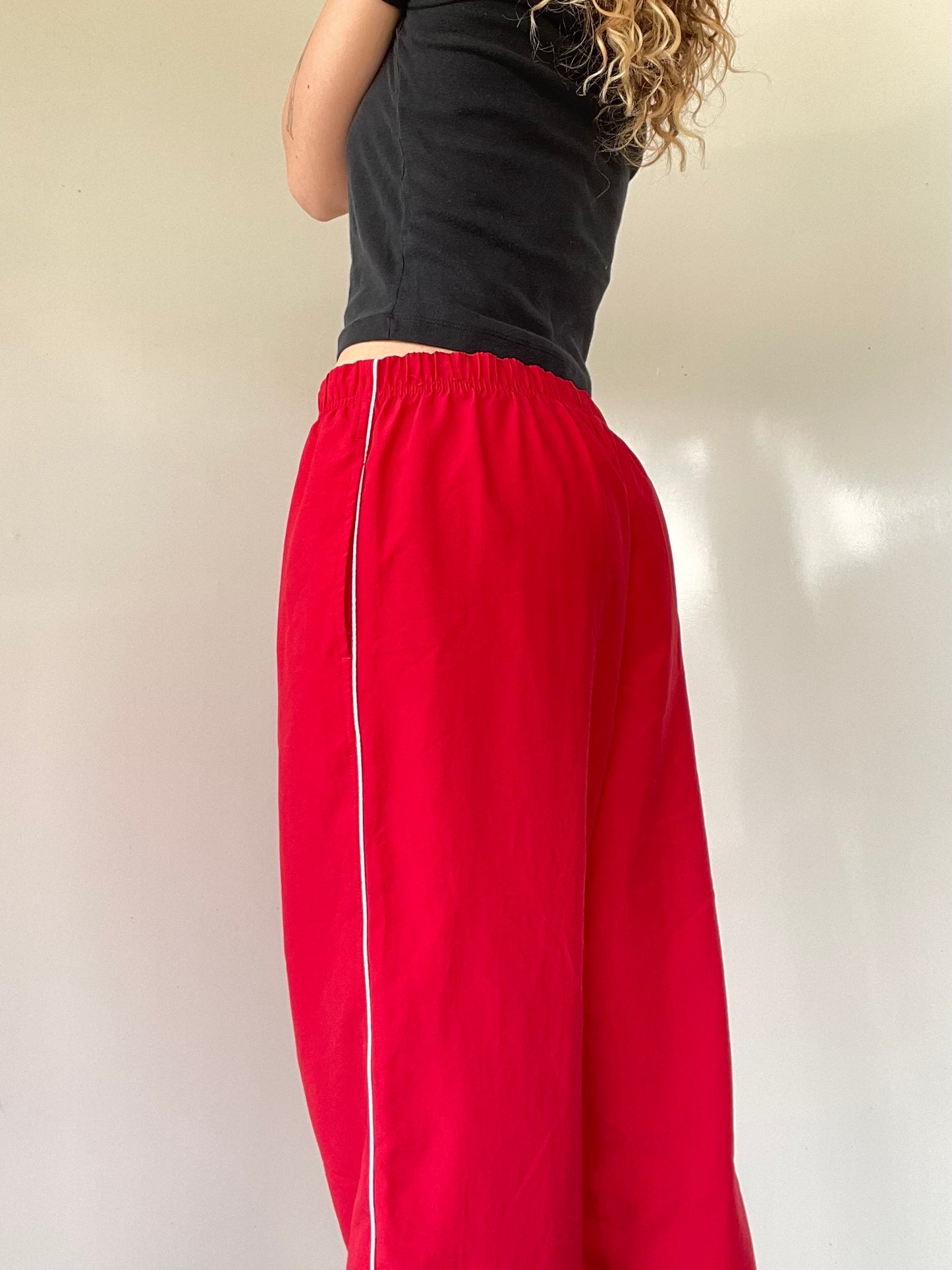 Vintage Red and White Striped Athletic Track Pants