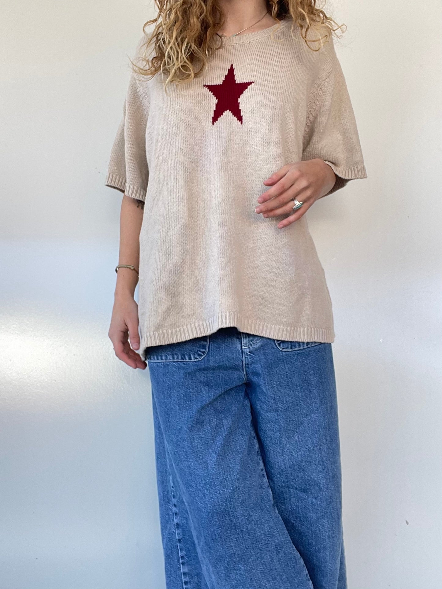 90s Cream Star Sweater