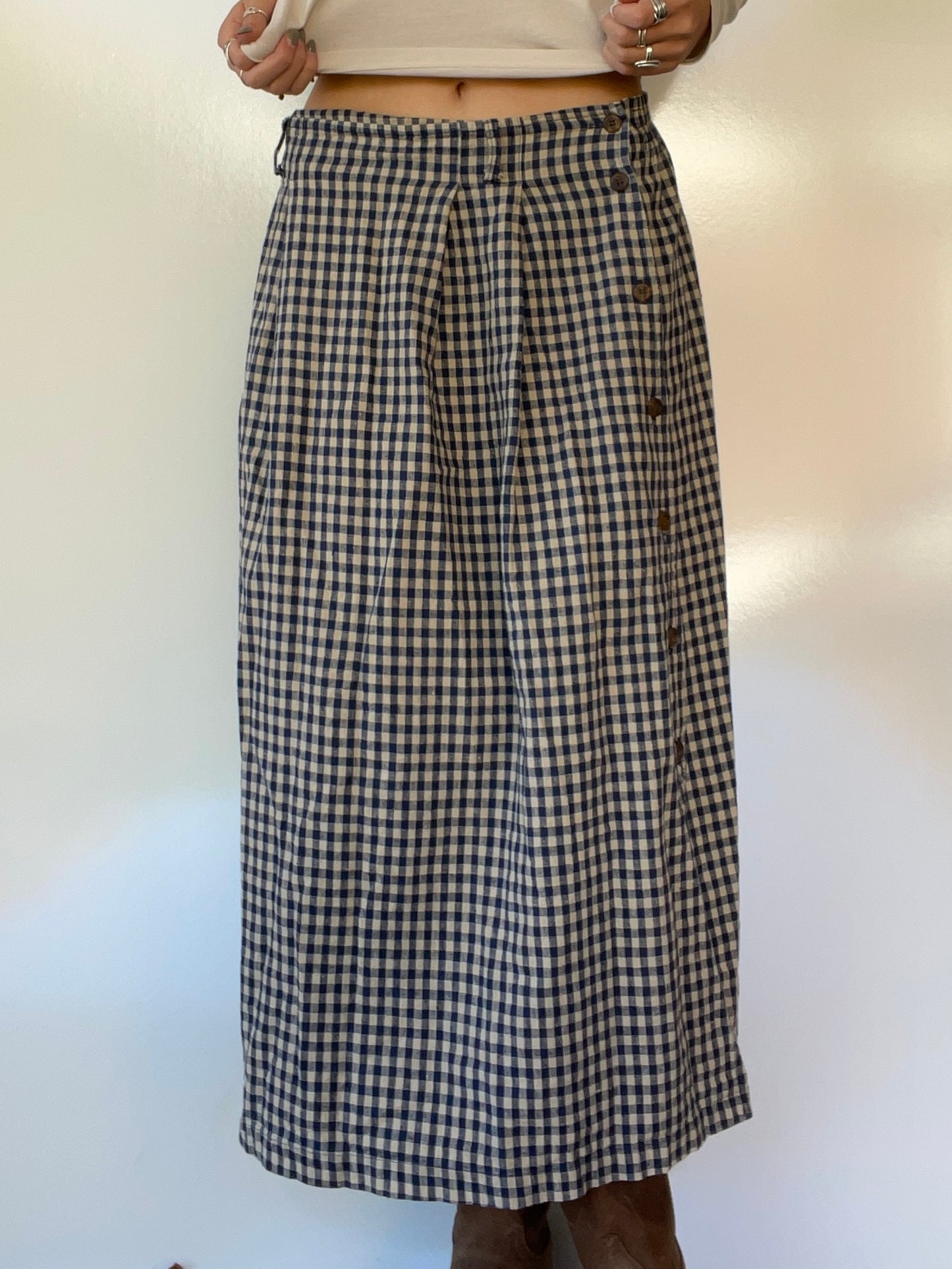 Vintage Tan and Navy Blue Gingham Skirt