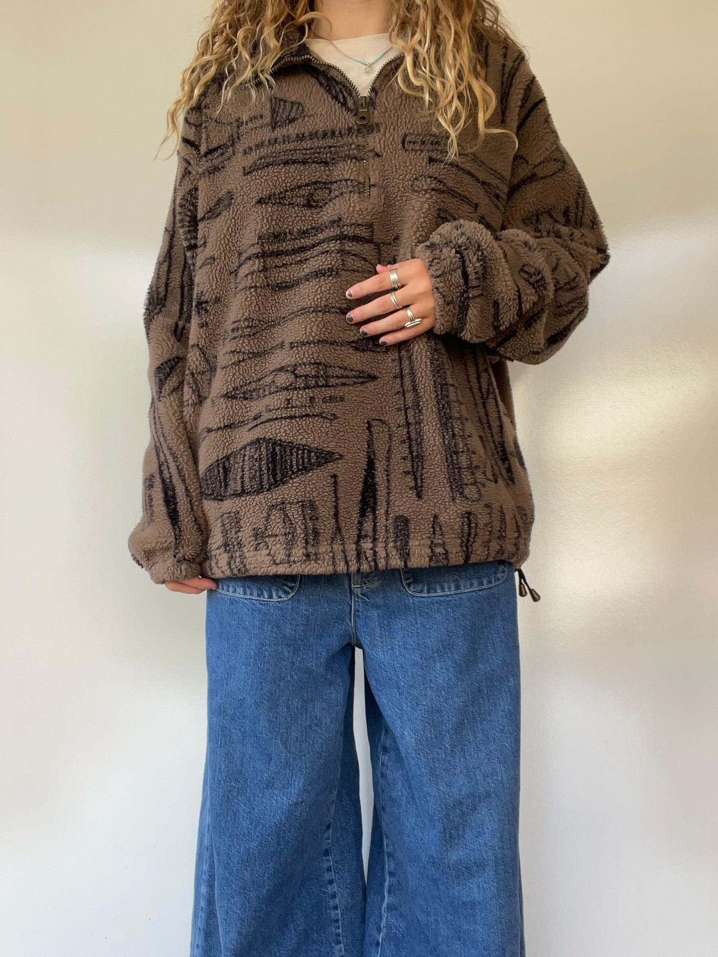 90s Vintage Graphic Fleece Quarter Zip