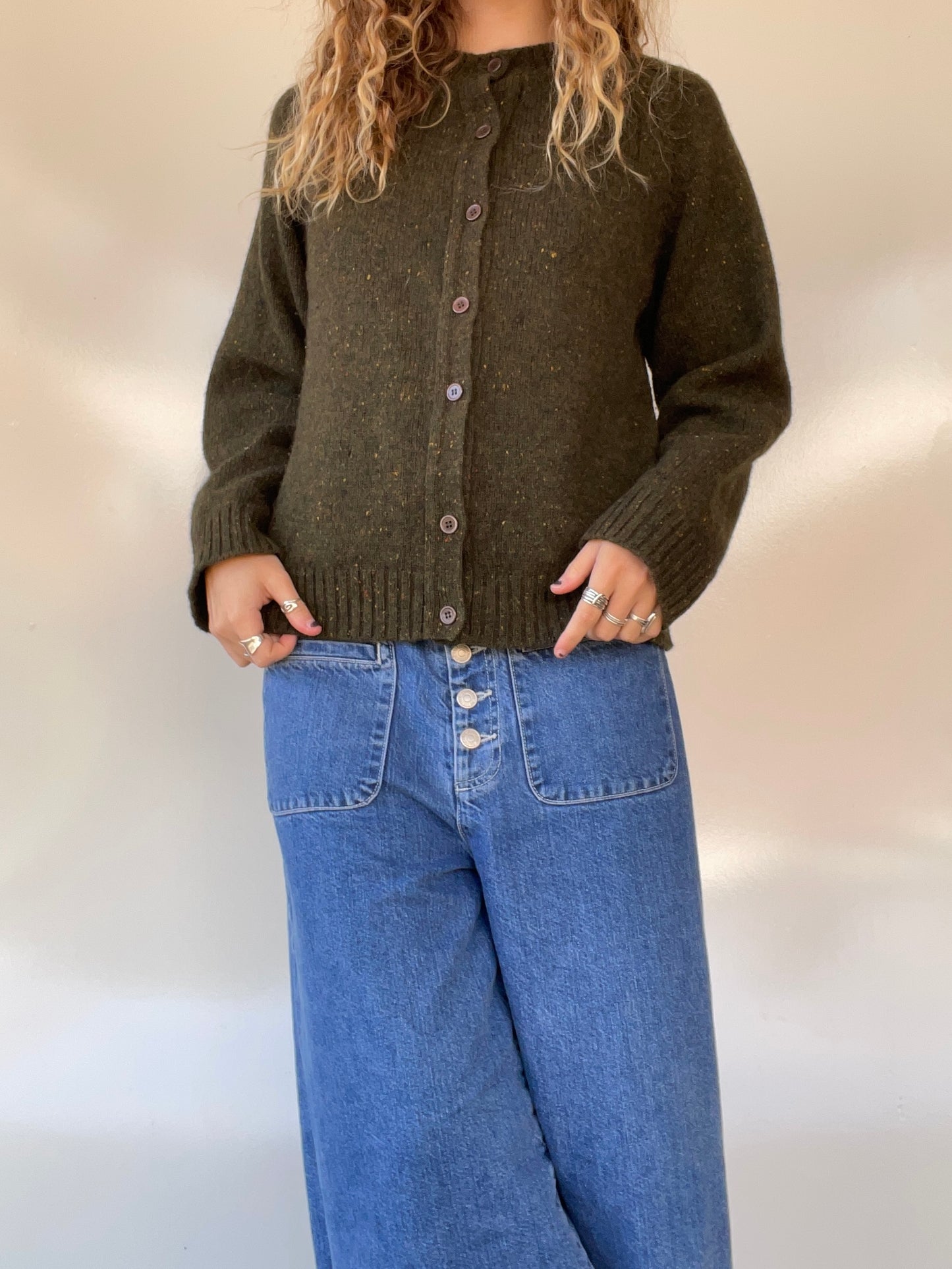 Woolrich Green Wool Button Up Sweater
