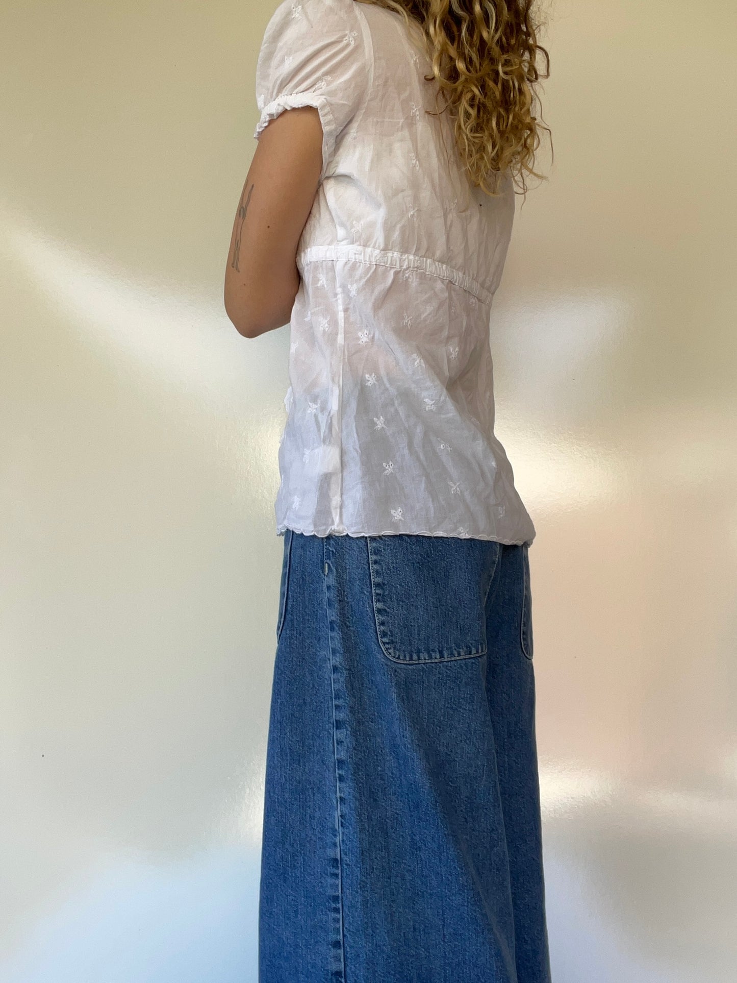 White Open Tie Blouse