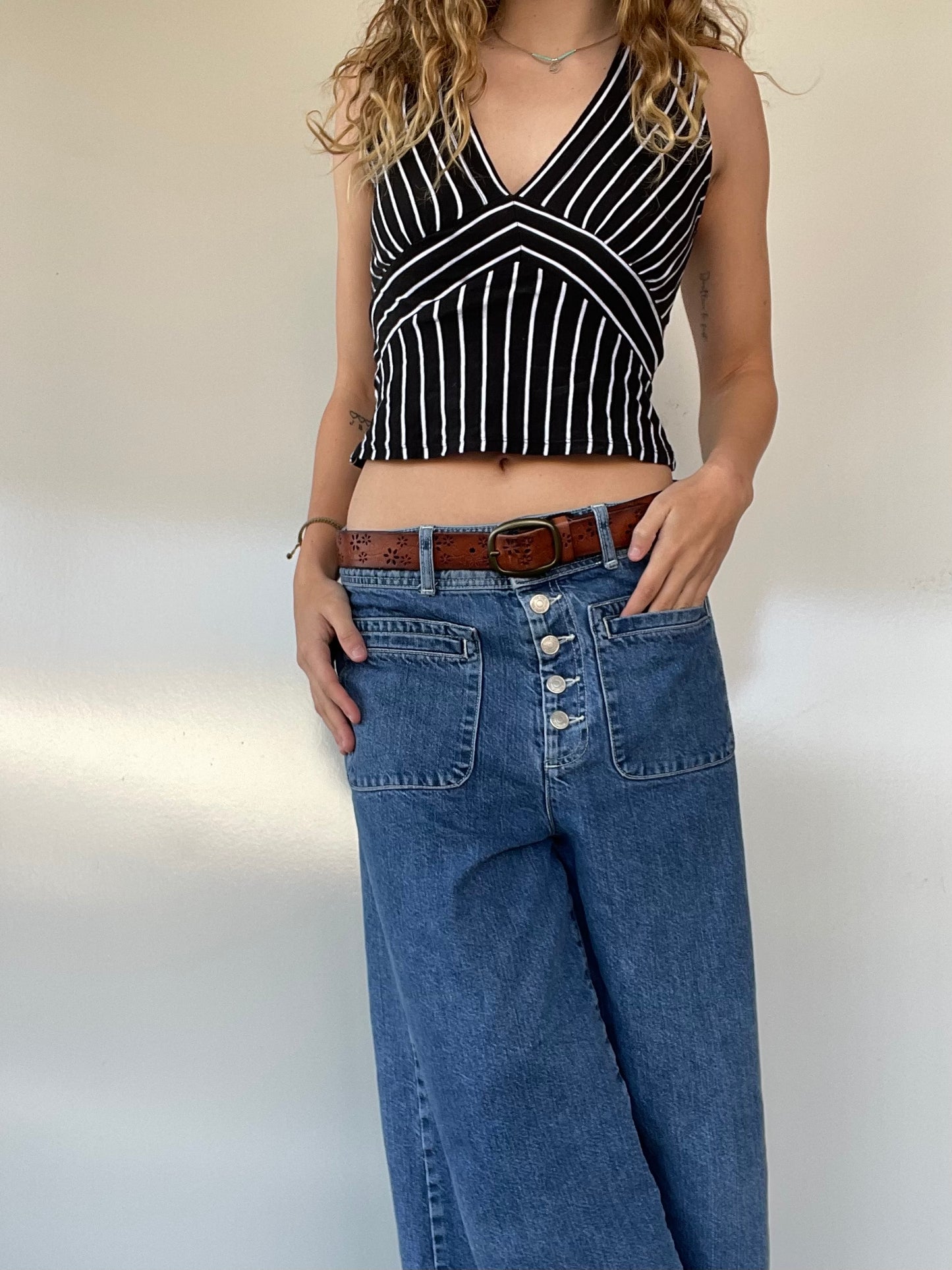 Striped Deep V-Neck Crop Top