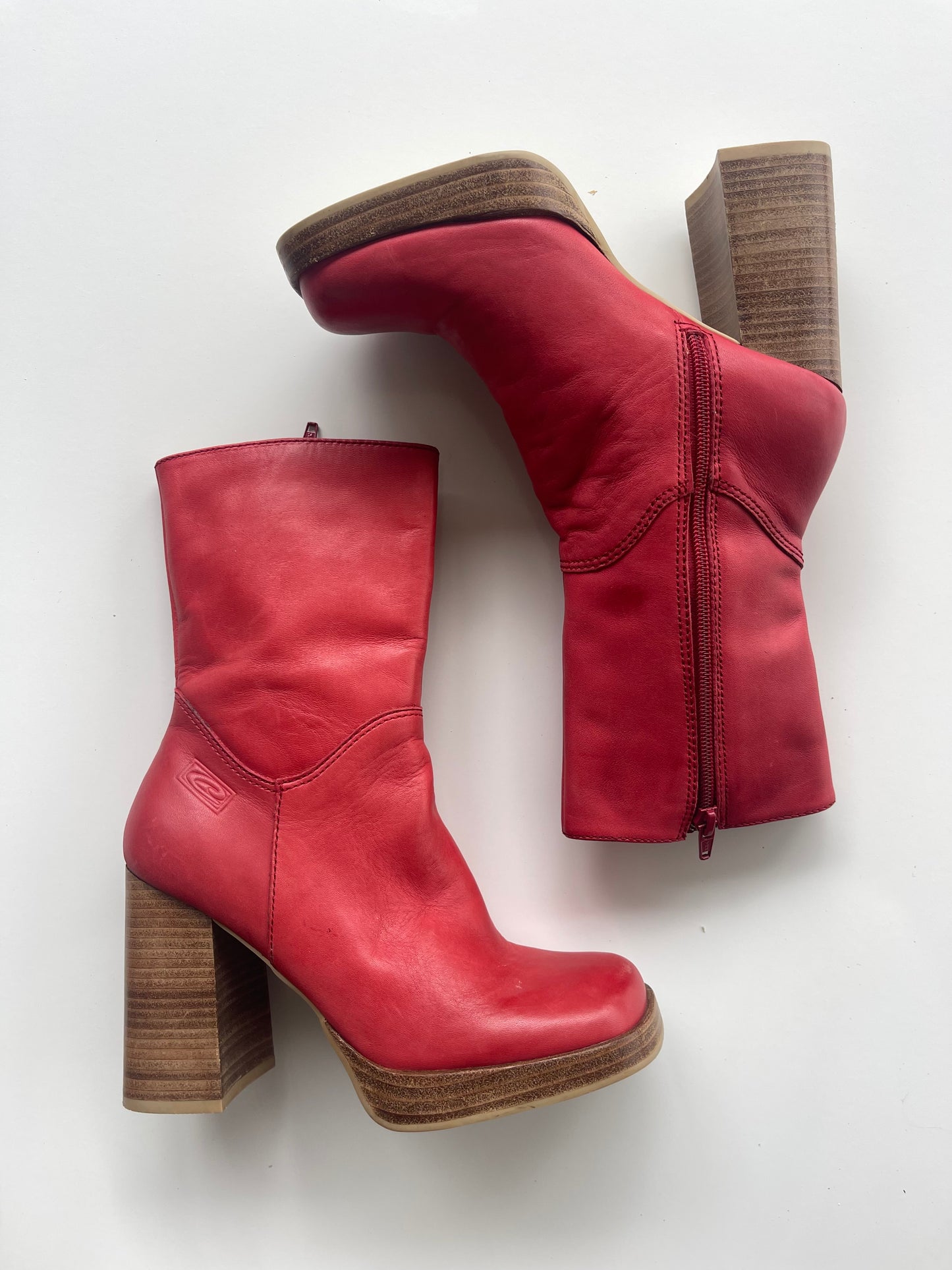 Vintage Candie’s Red Leather Platform Boots