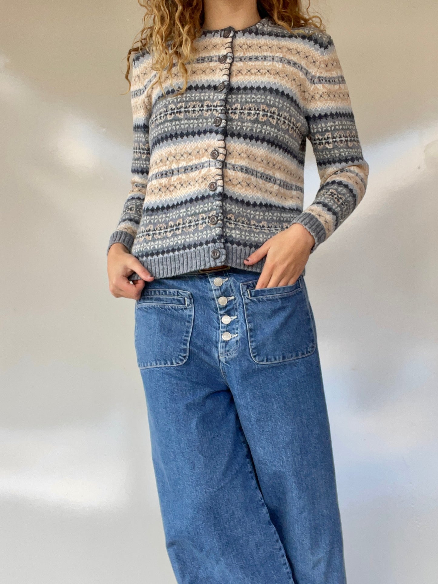 Vintage Patterned Button Up Sweater