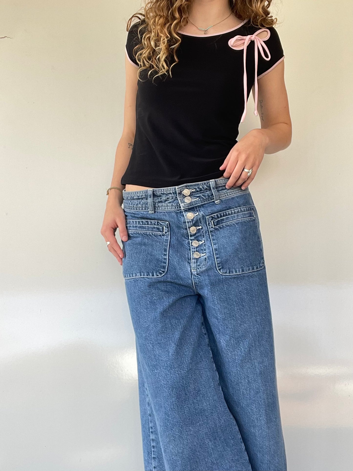 90s Black and Pink Bow Top