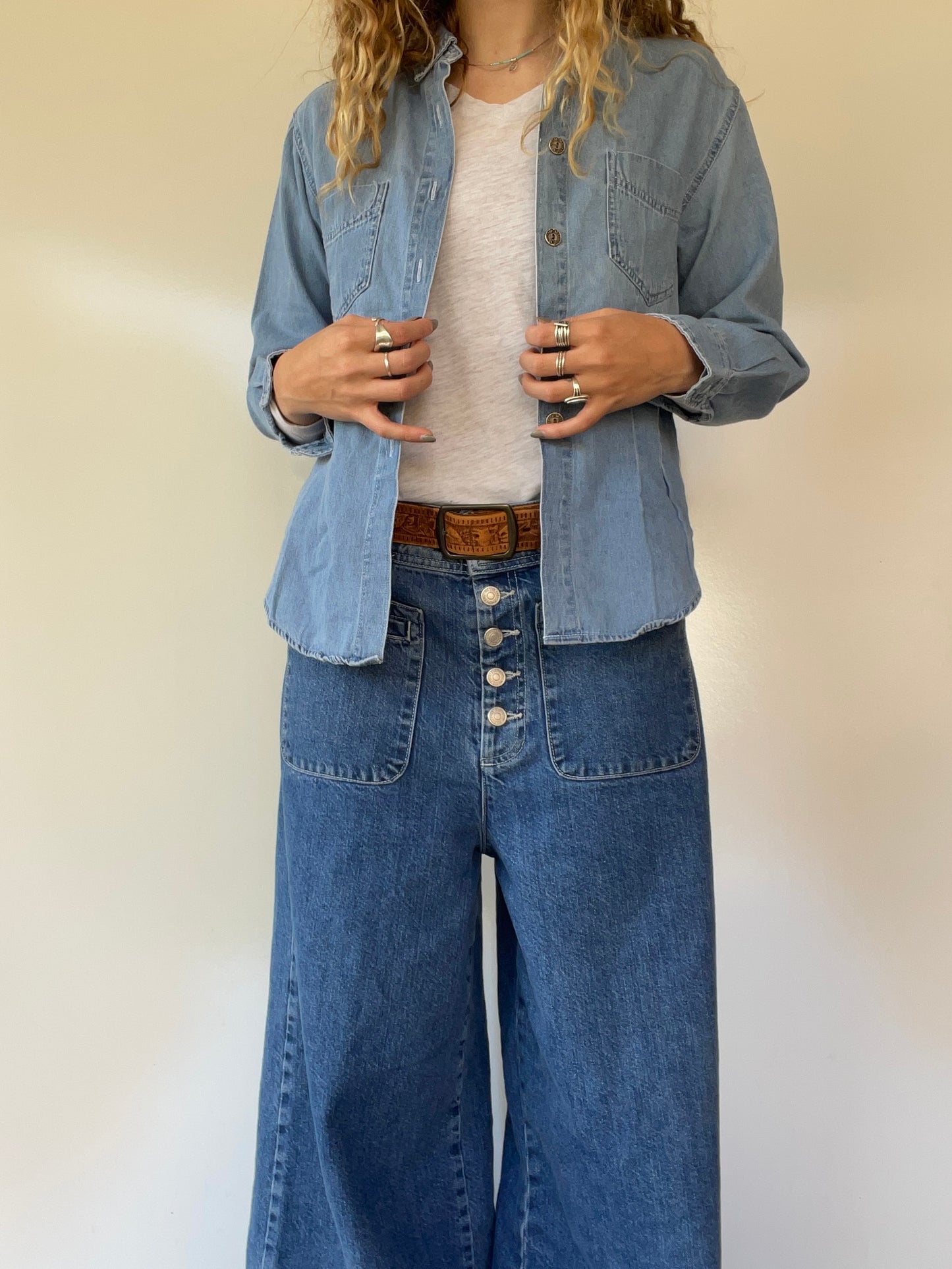 Vintage Pleated Jean Button Up