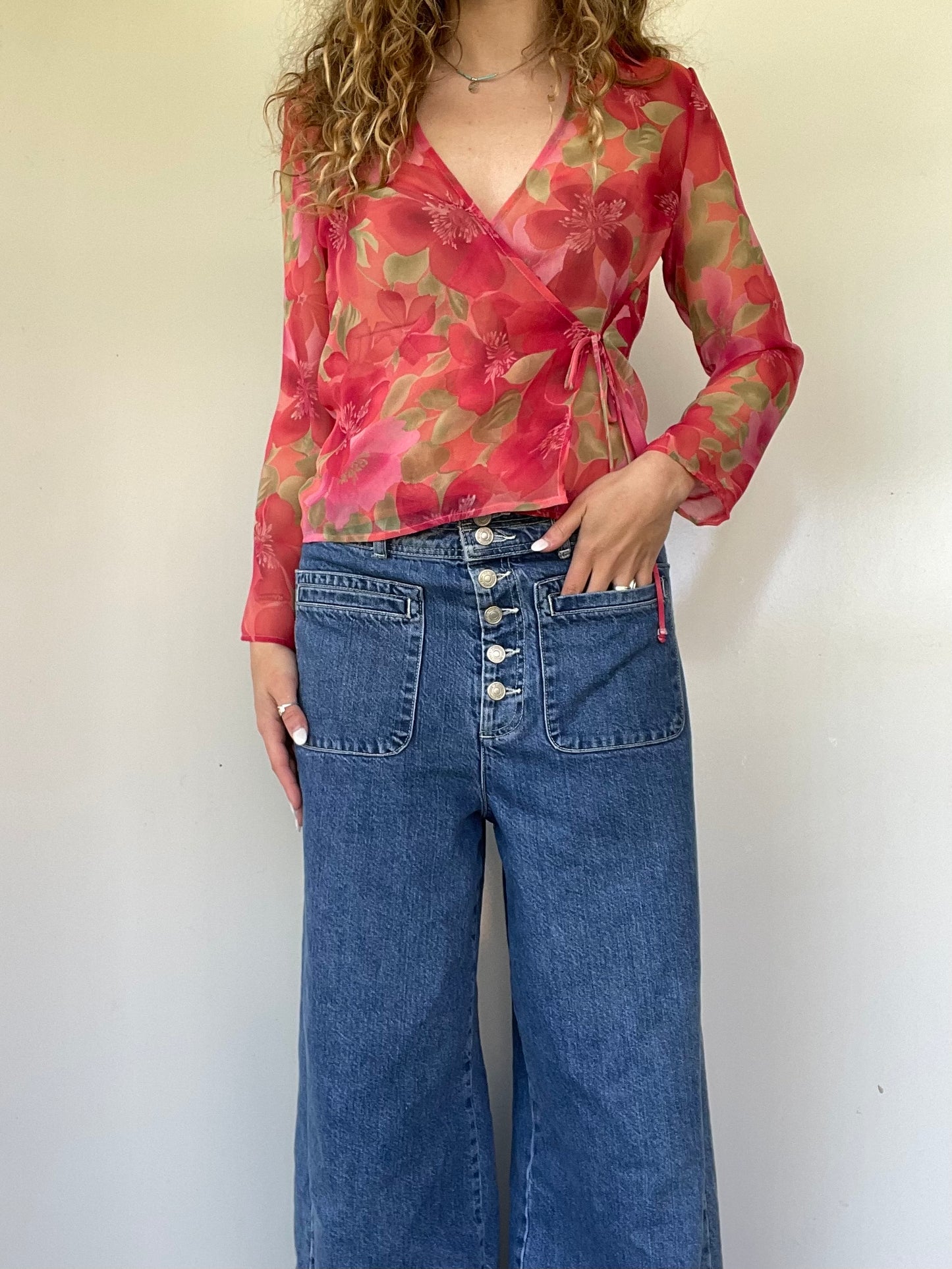 Vintage Sheer Floral Wrap Top