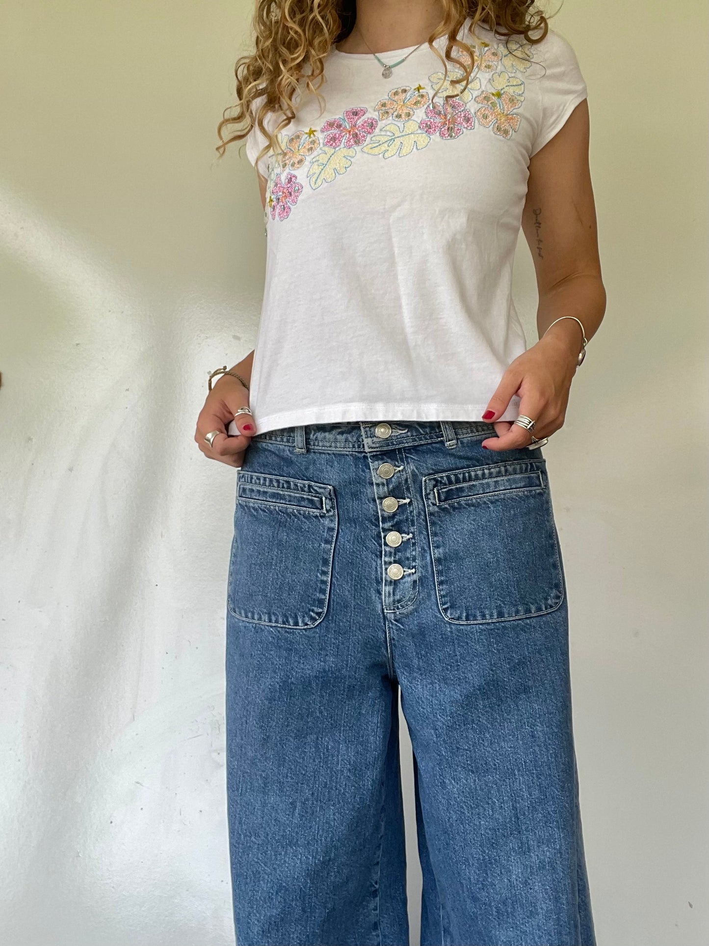 00s Sequined Embroidered Flower Baby Tee