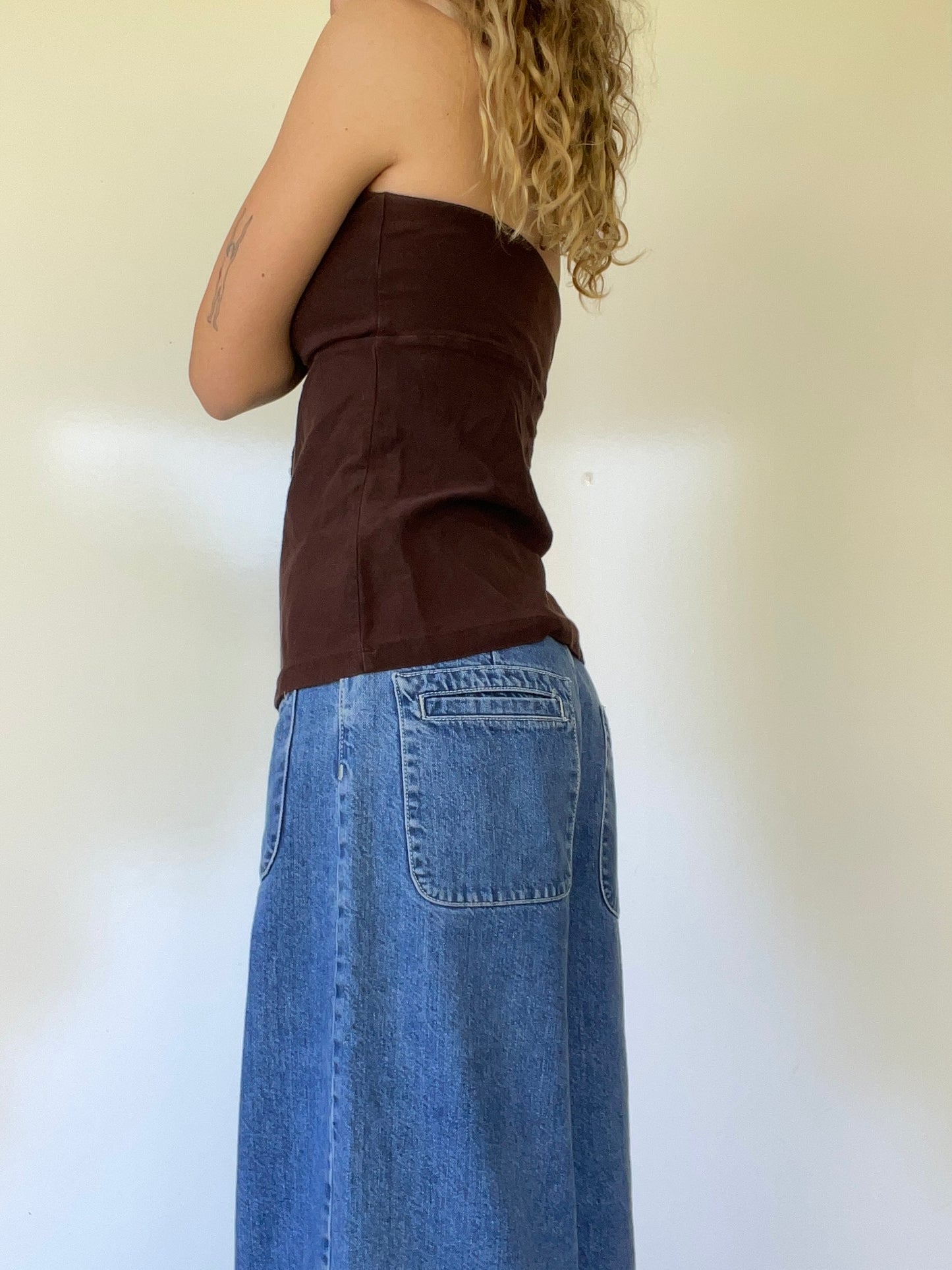 00s Brown Strapless Top