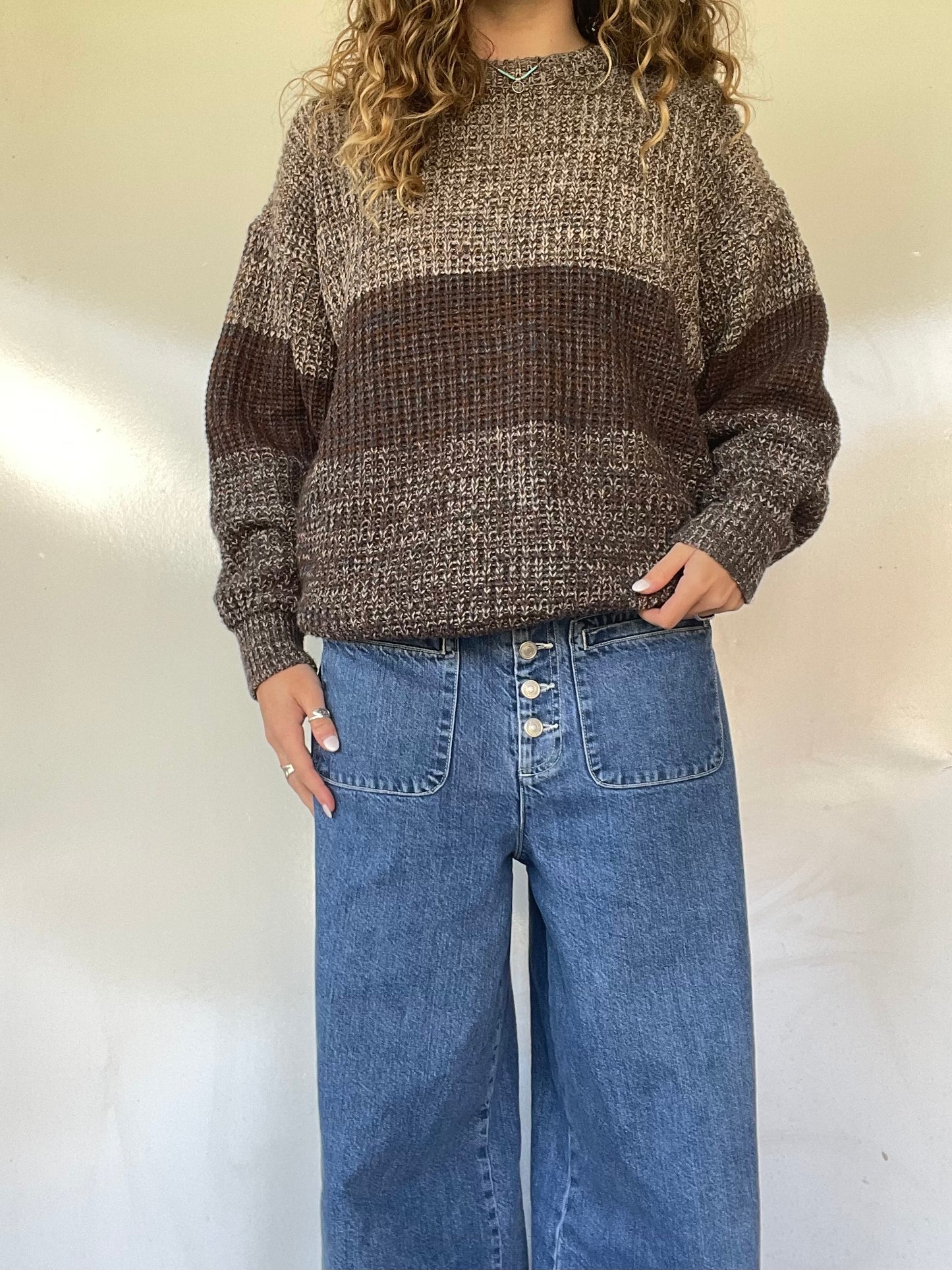 90s Chunky Knit Brown Striped Sweater