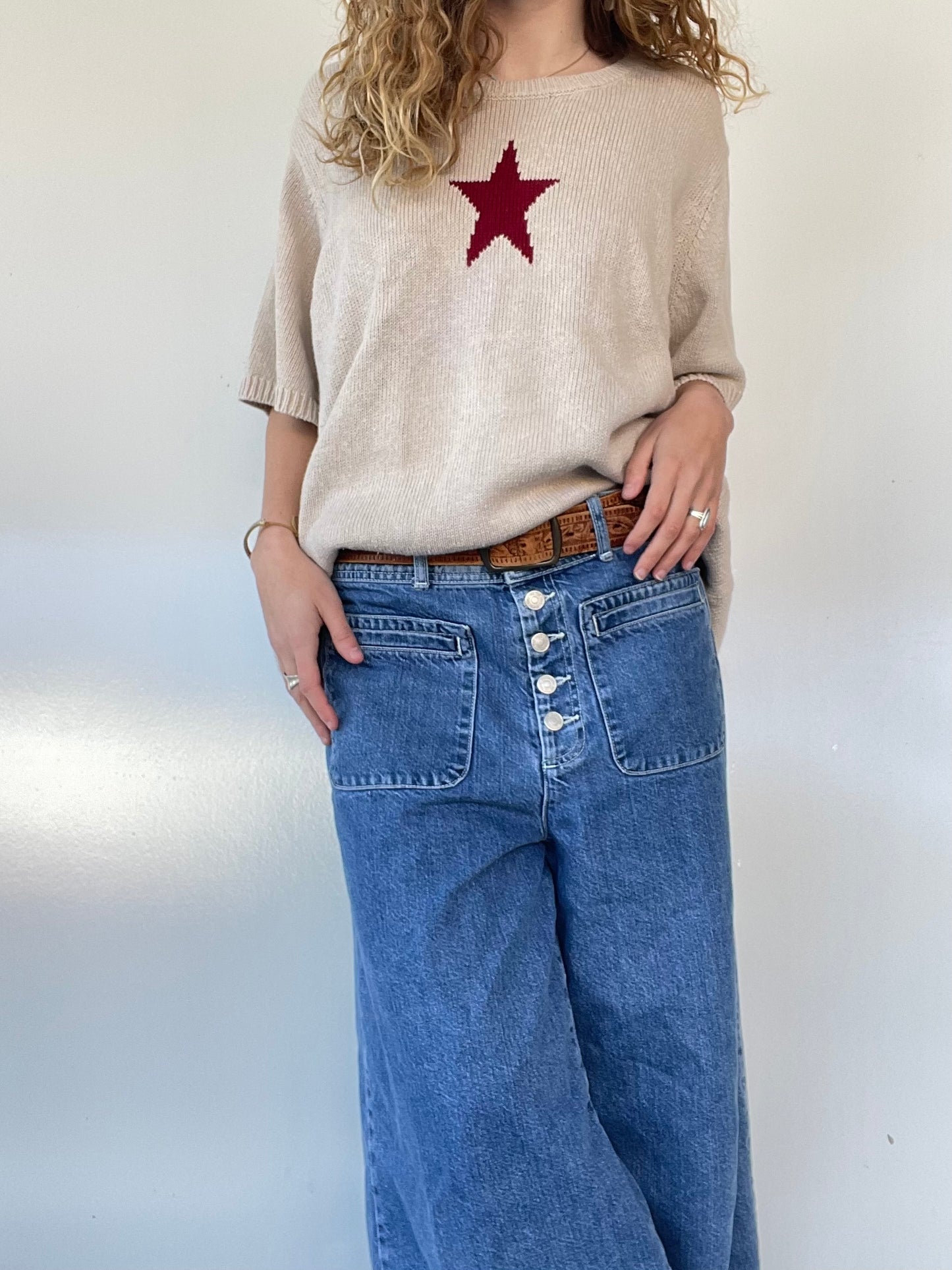 90s Cream Star Sweater