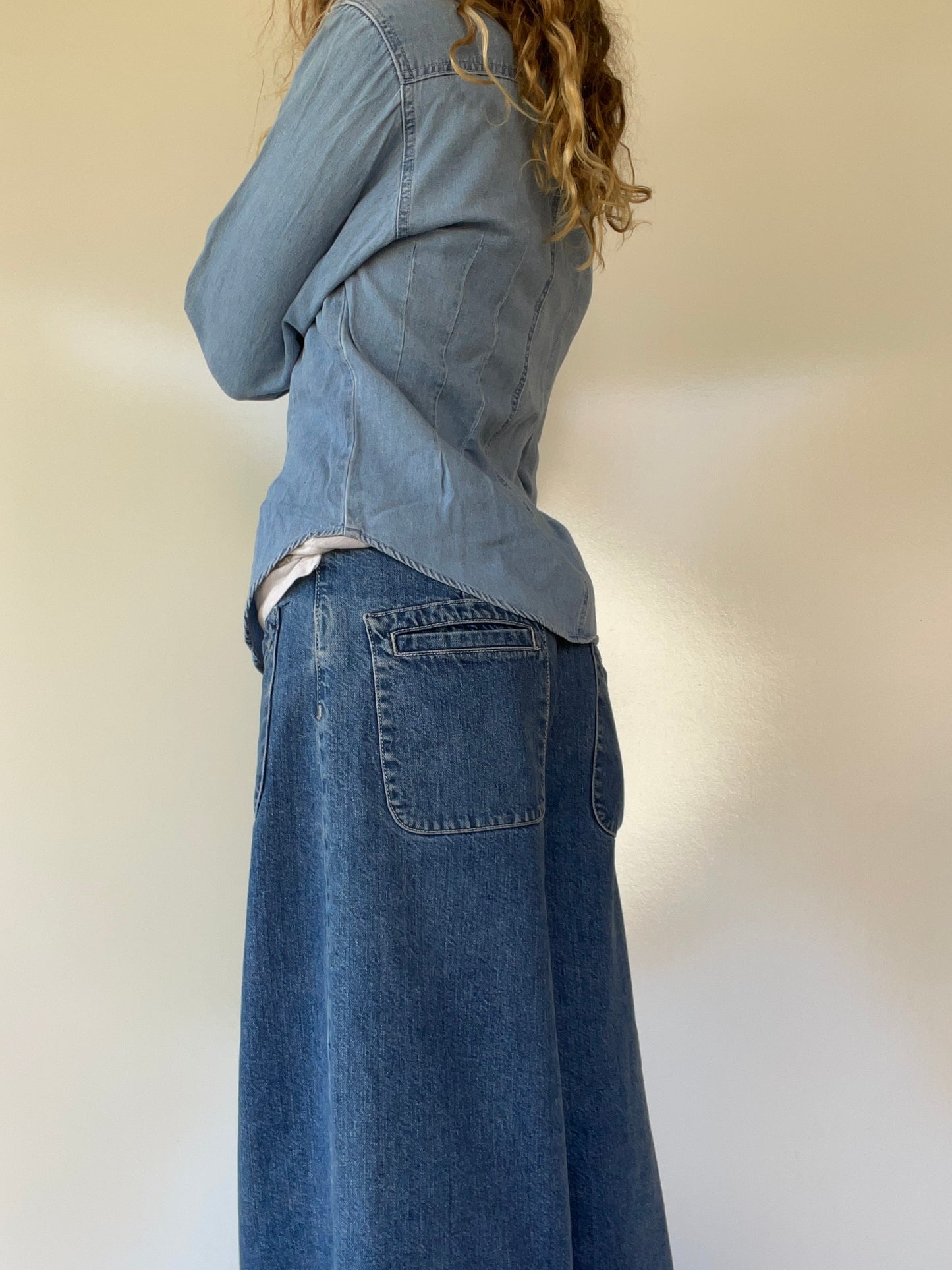 Vintage Pleated Jean Button Up