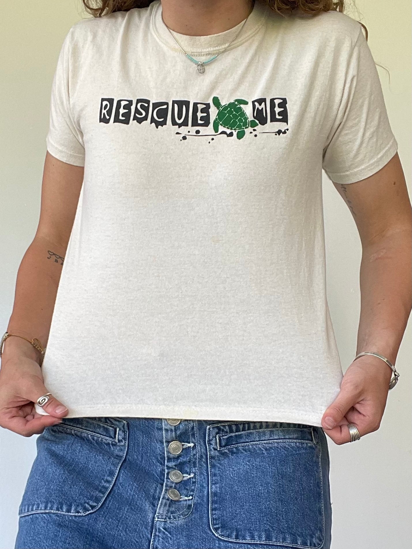 Cream “Rescue Me” Turtle Graphic T-Shirt