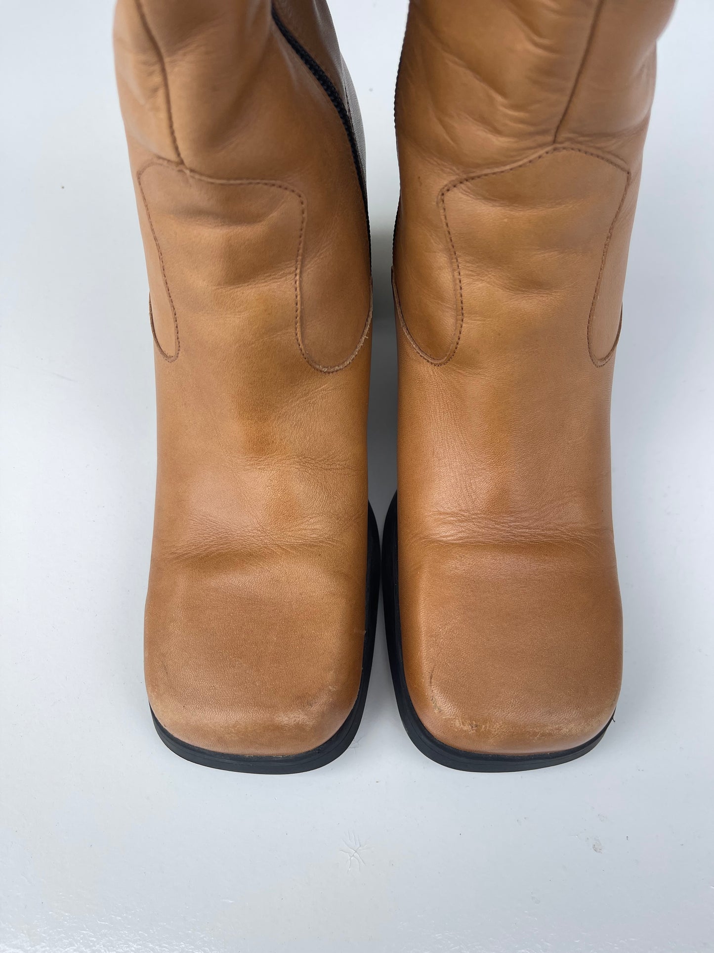 90s Leather Platform Square-Toe Tommy Hilfiger Boots