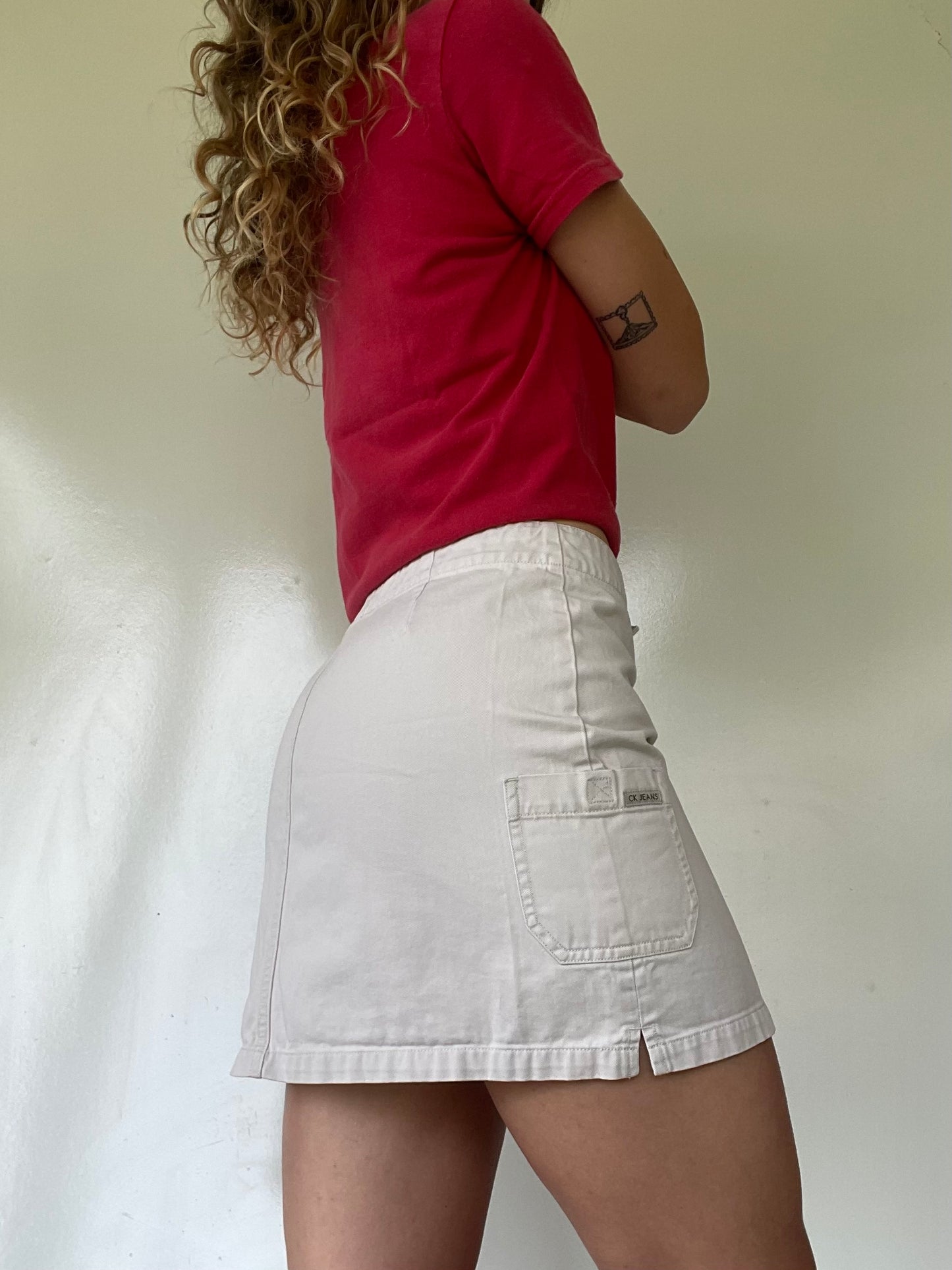 90s Calvin Klein Cream Canvas Cargo Skirt