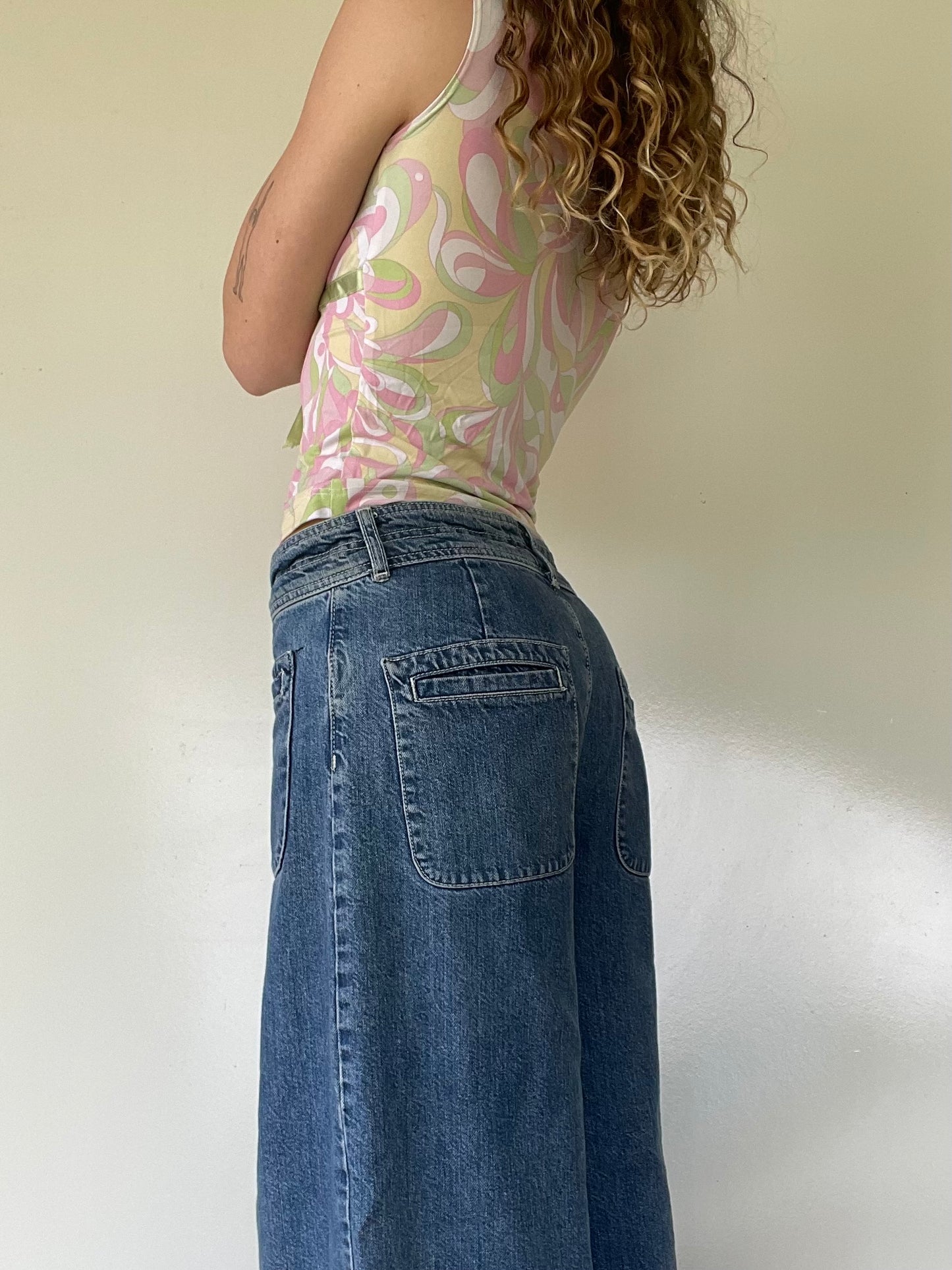 00s Pink and Green Abstract Tank Top