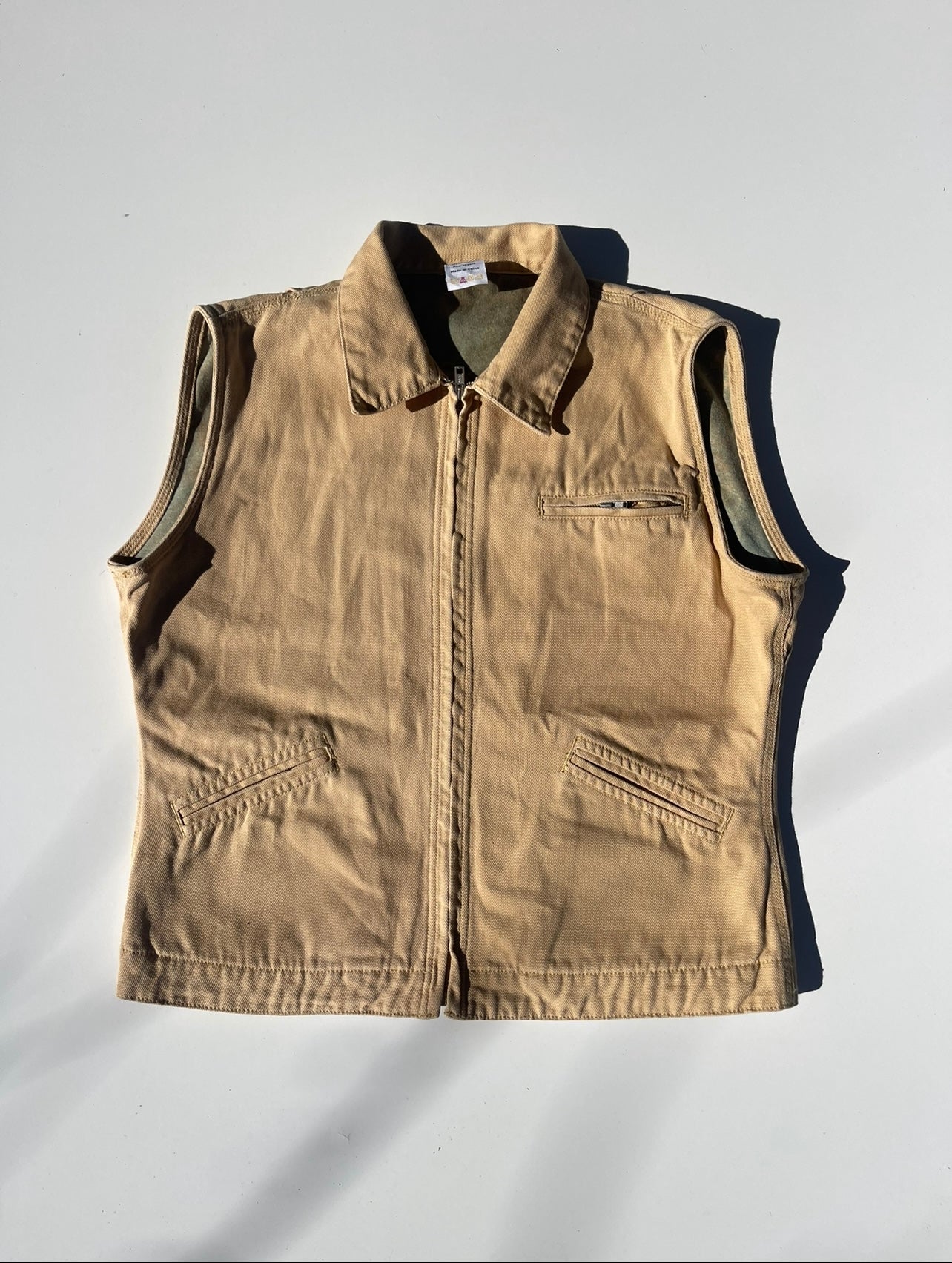 Vintage Tan Canvas Vest With Cowgirl Graphic Inside Lining