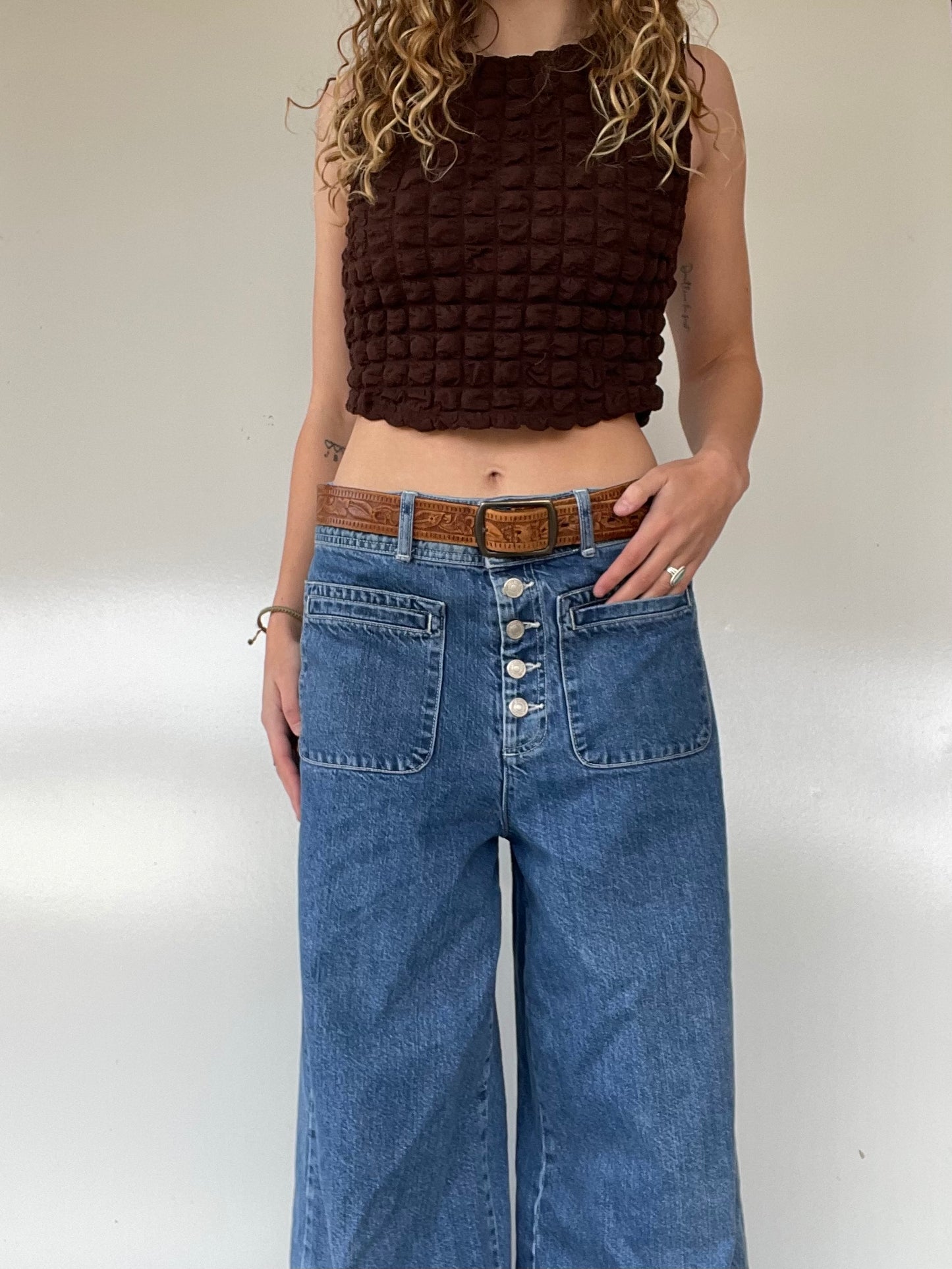Brown Popcorn Crop Top