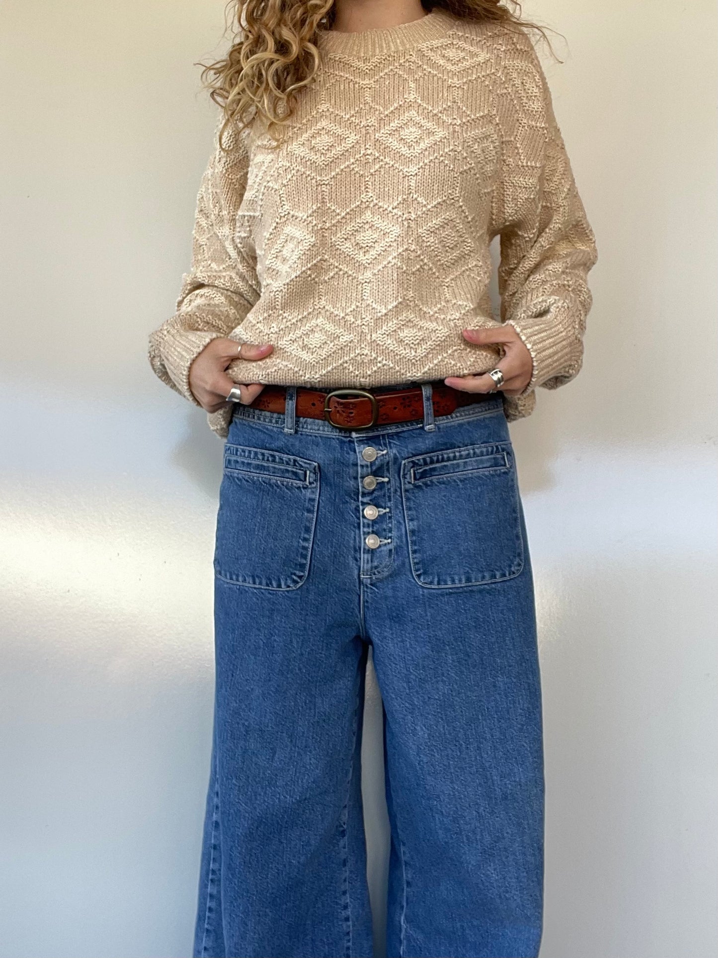 80s Vintage Cream Chunky Knit Sweater