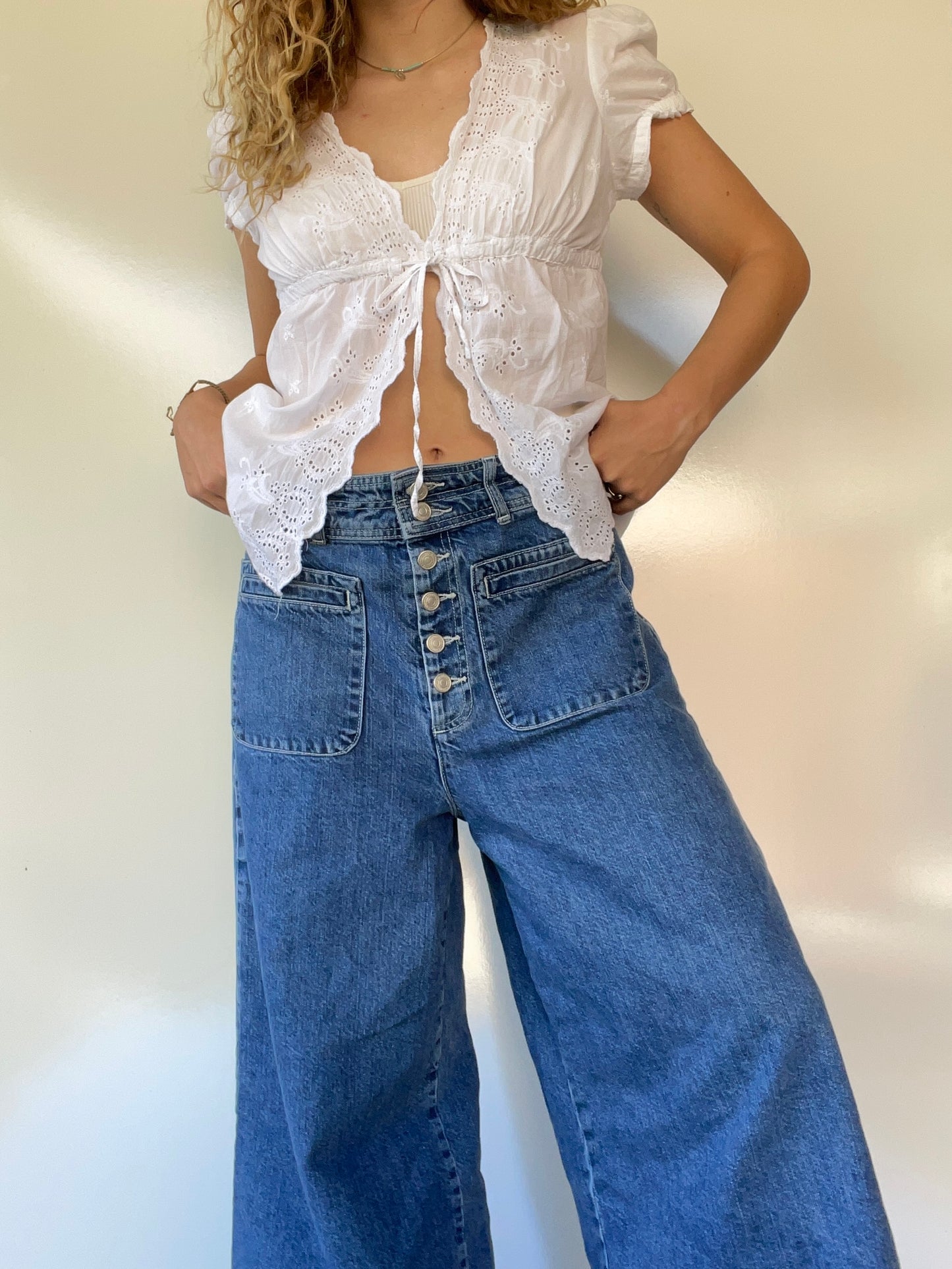 White Open Tie Blouse