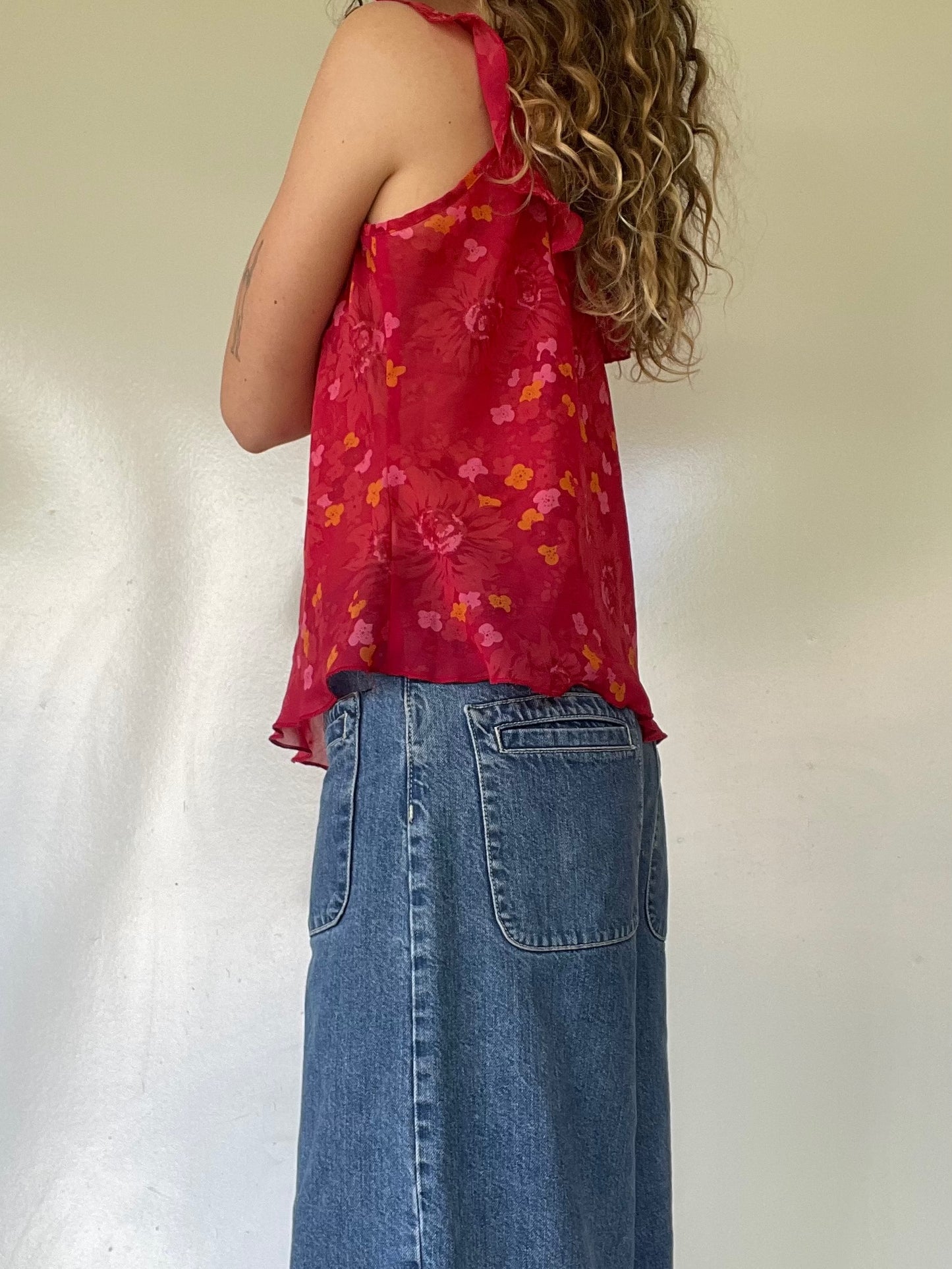 Sheer Floral Flowy Tank Top