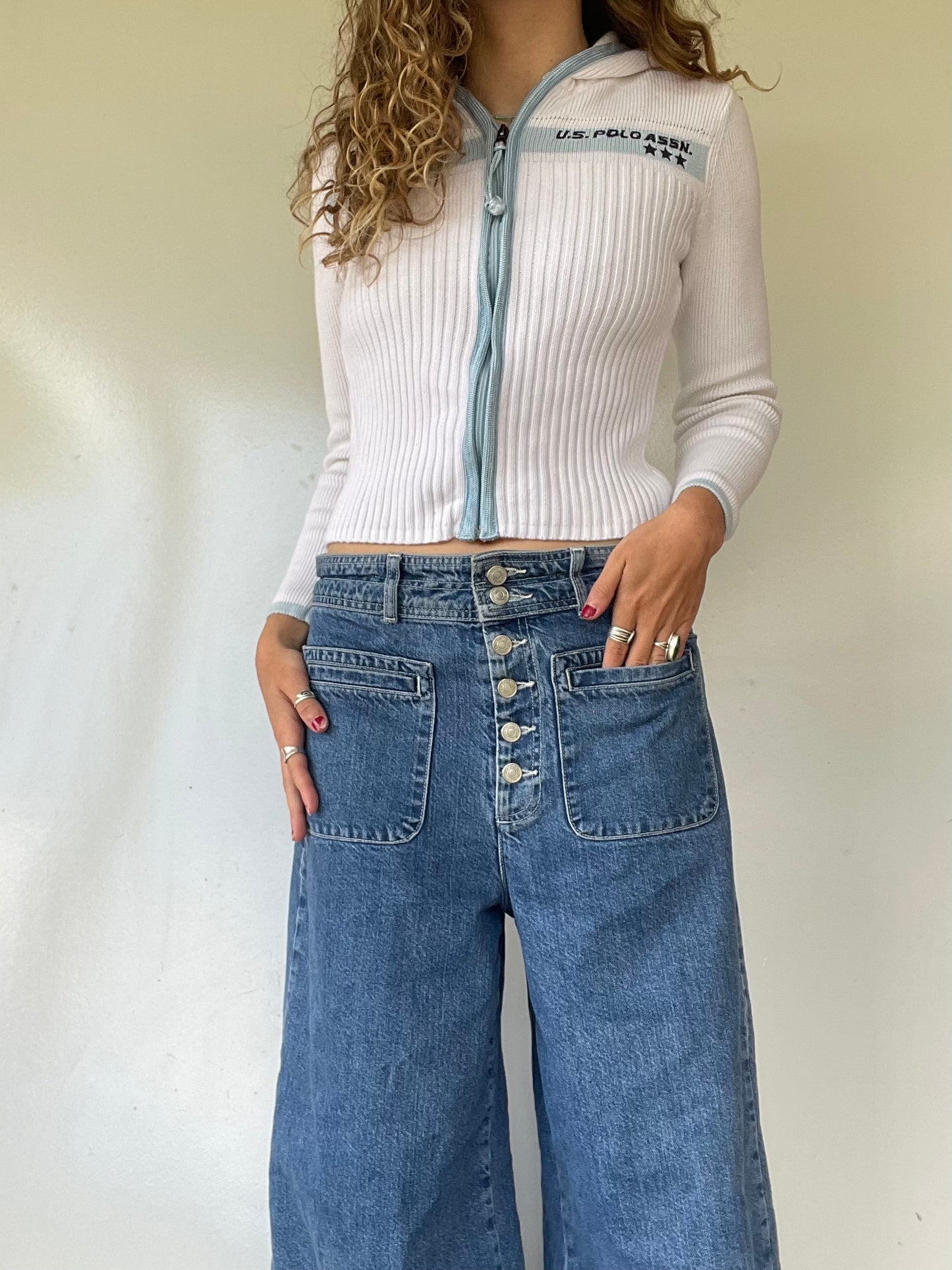 90s US Polo Assn Zip Up Cropped Sweater Top