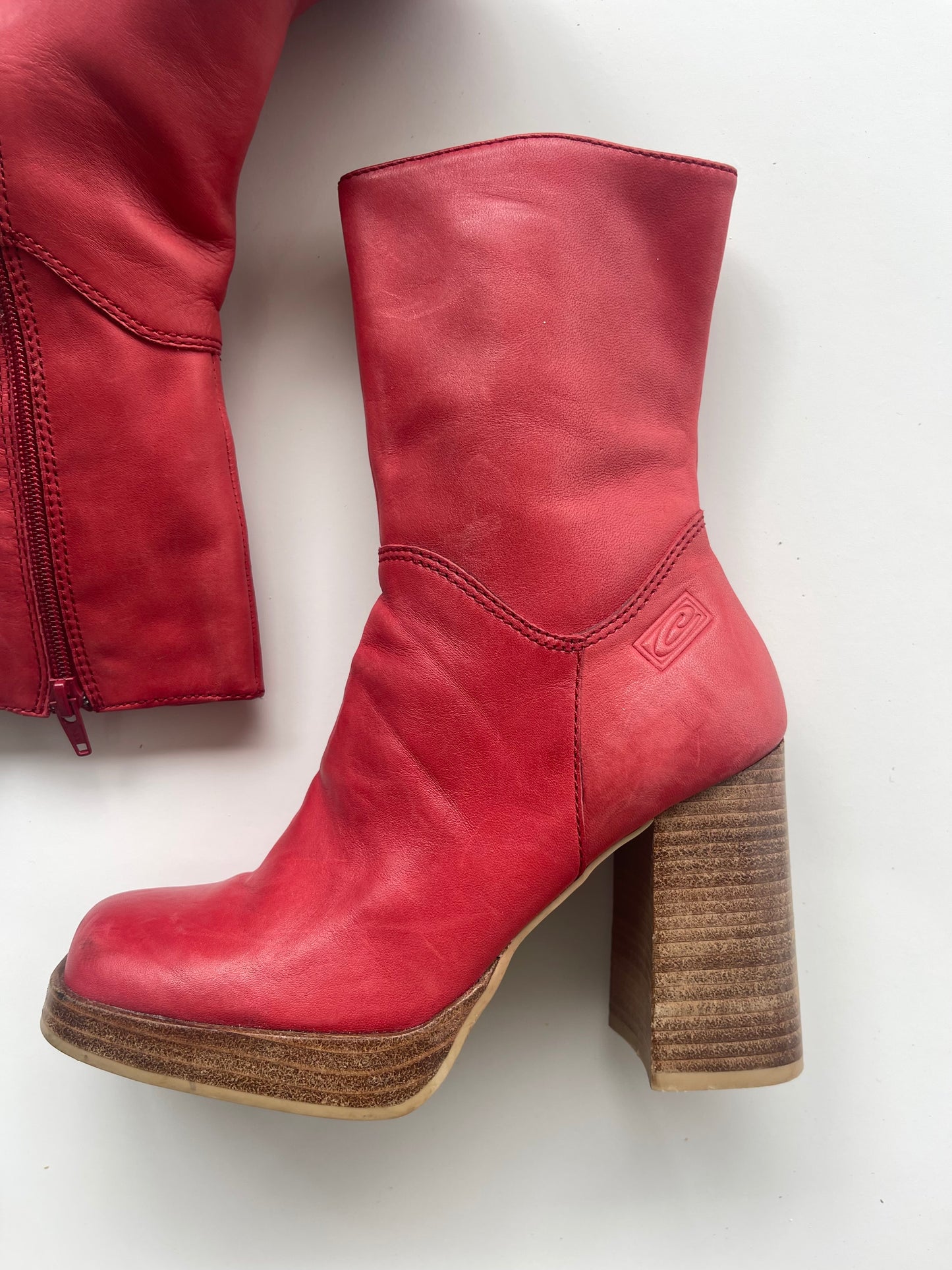 Vintage Candie’s Red Leather Platform Boots