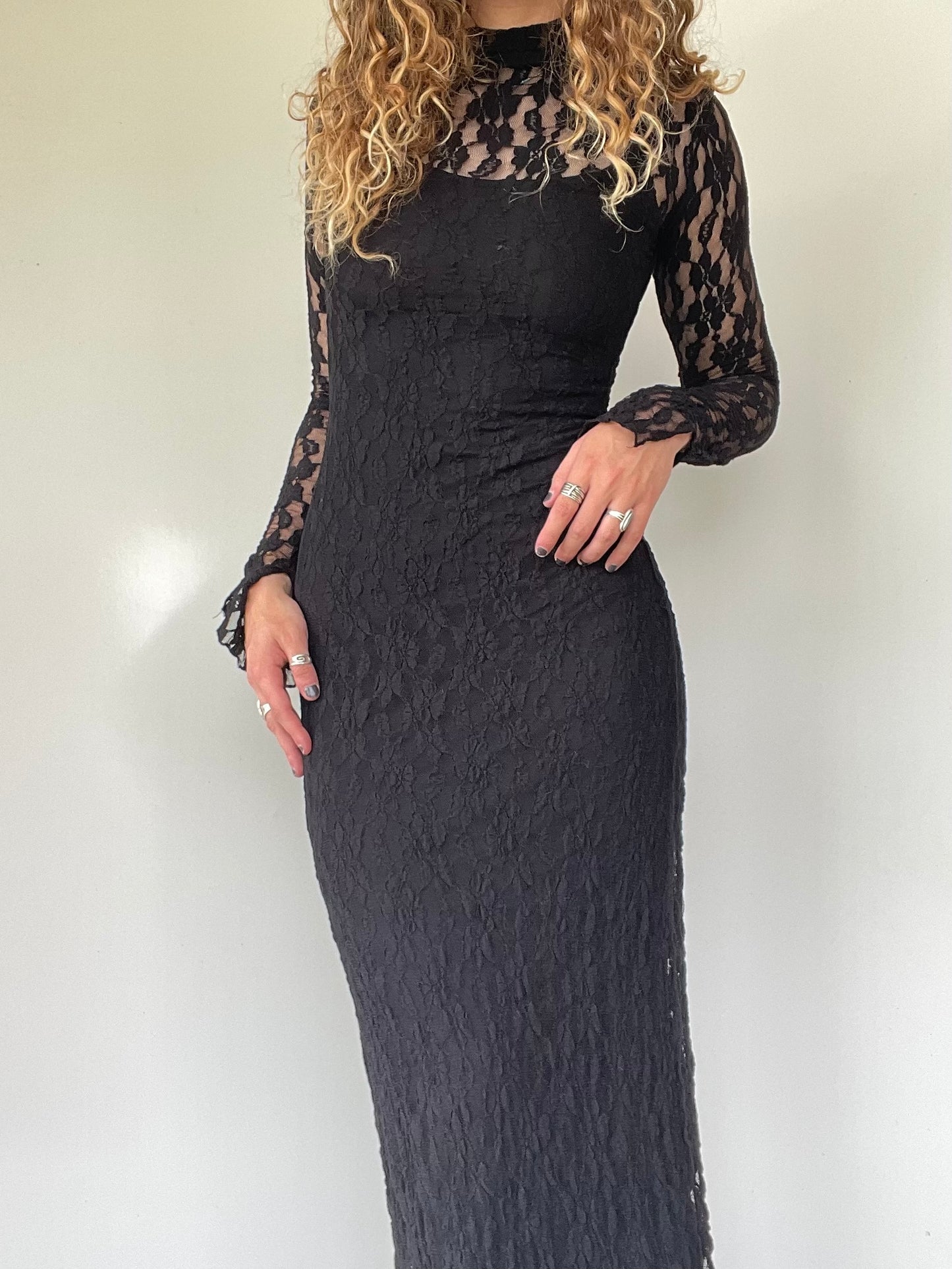 Zara Black Lace Fitted Maxi Dress