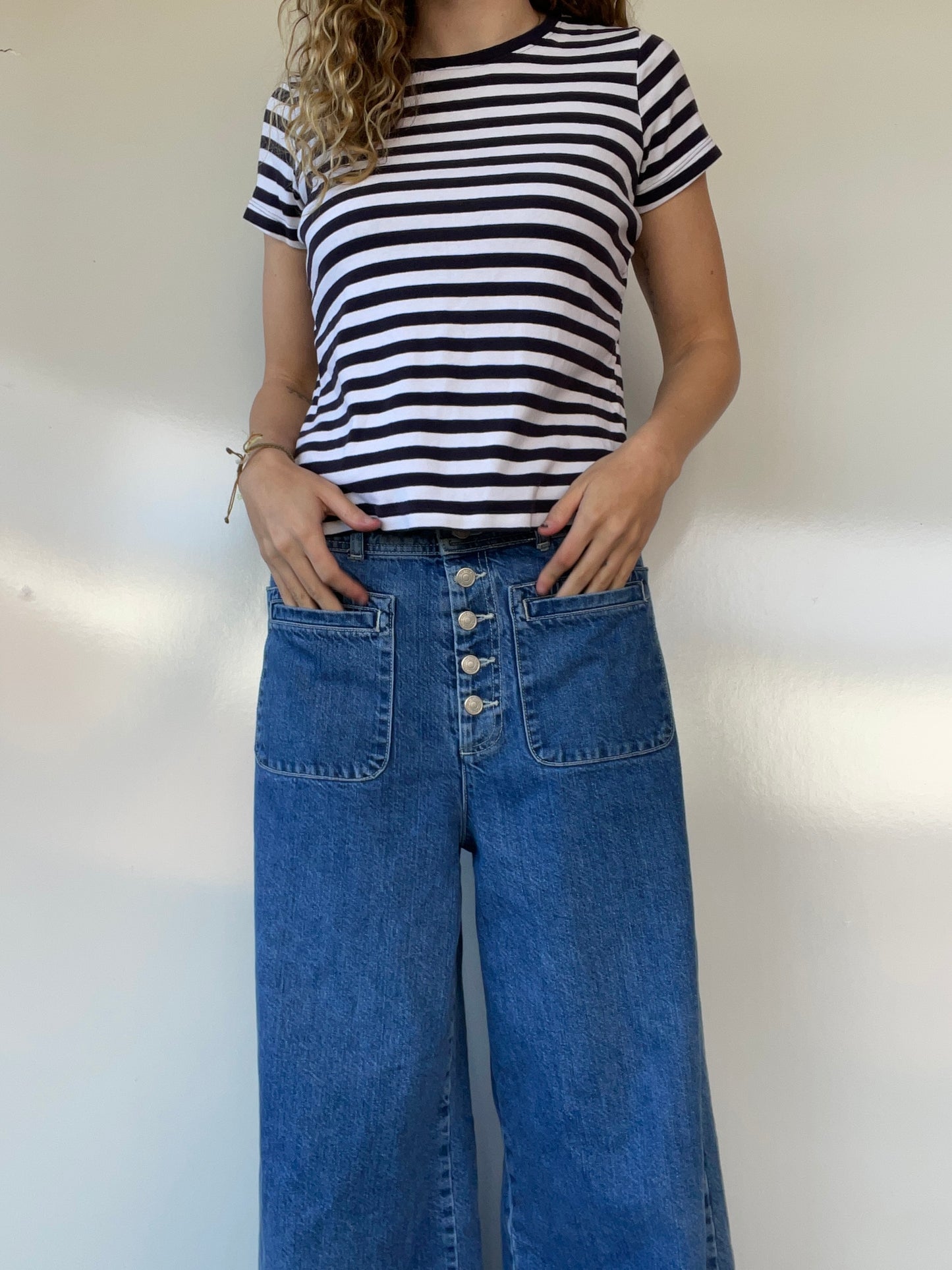 Navy Blue and White Striped Baby Tee