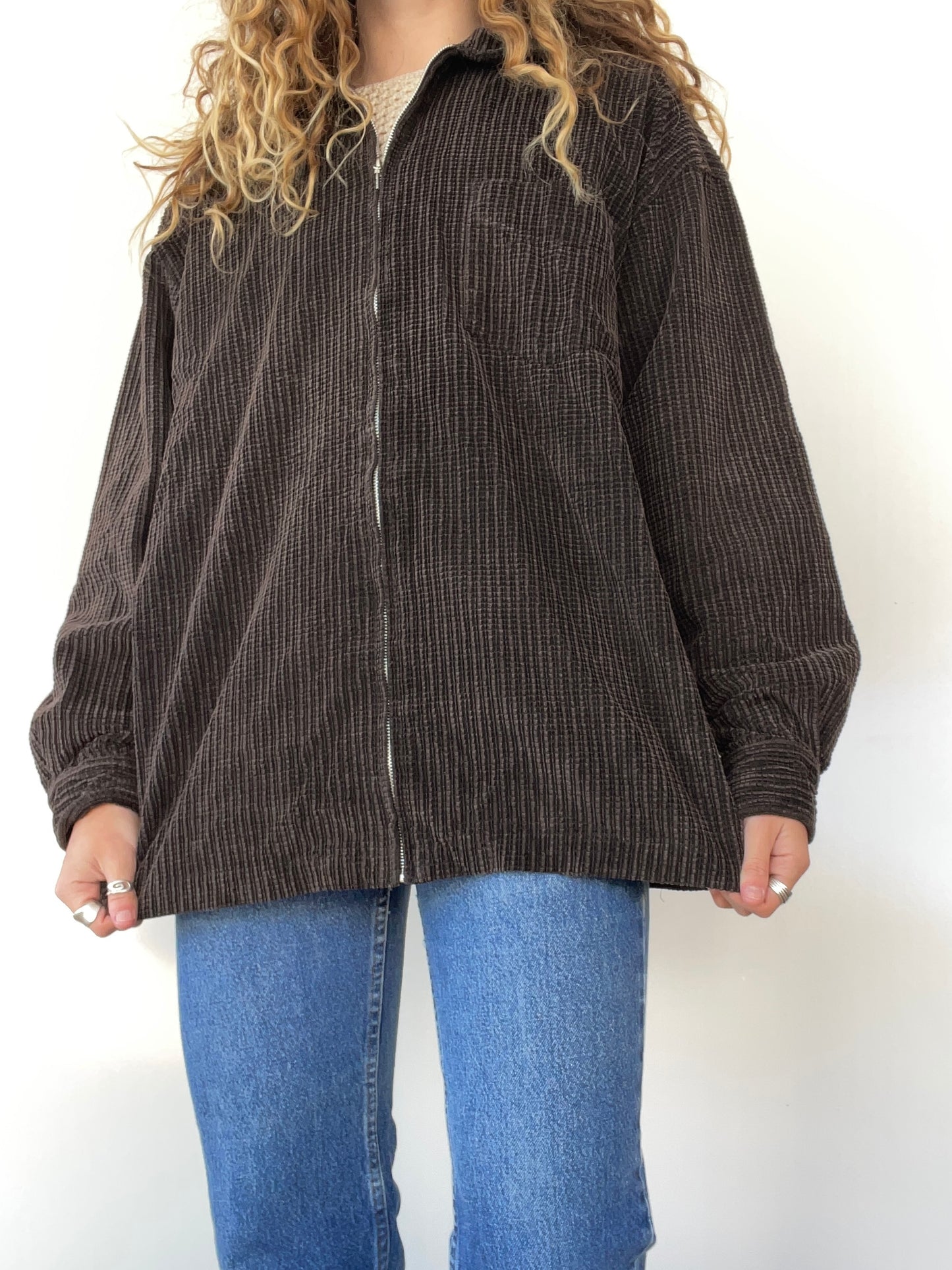 90s Brown Corduroy Lightweight Zip Up Jacket