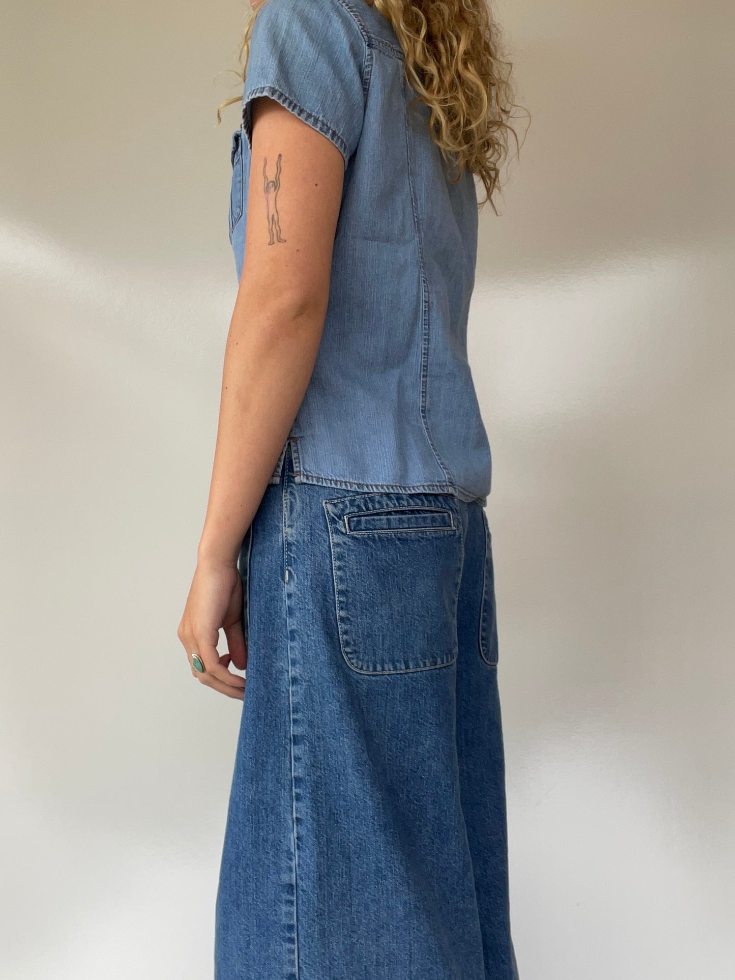 Pleated Jean Button Up
