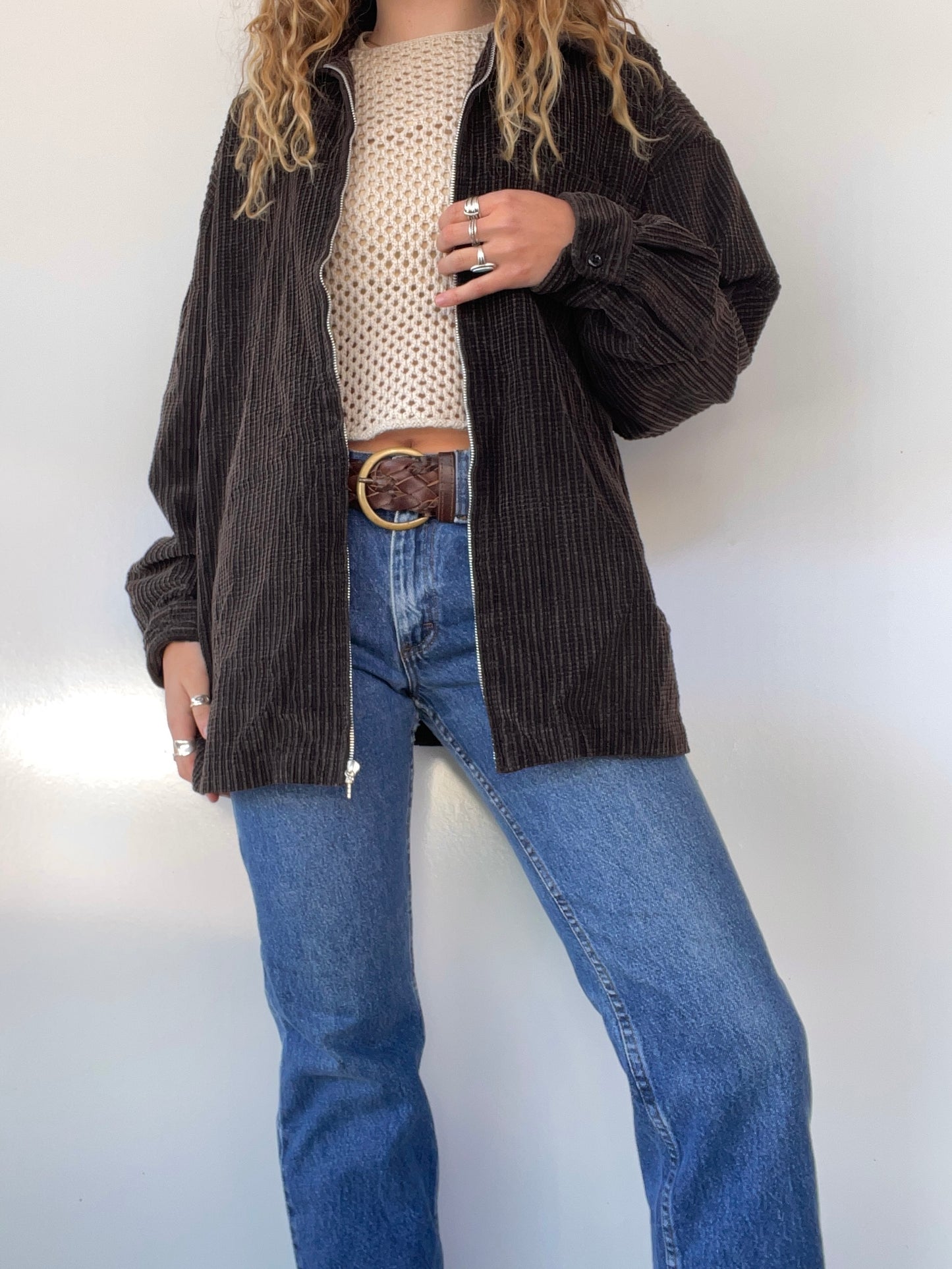 90s Brown Corduroy Lightweight Zip Up Jacket