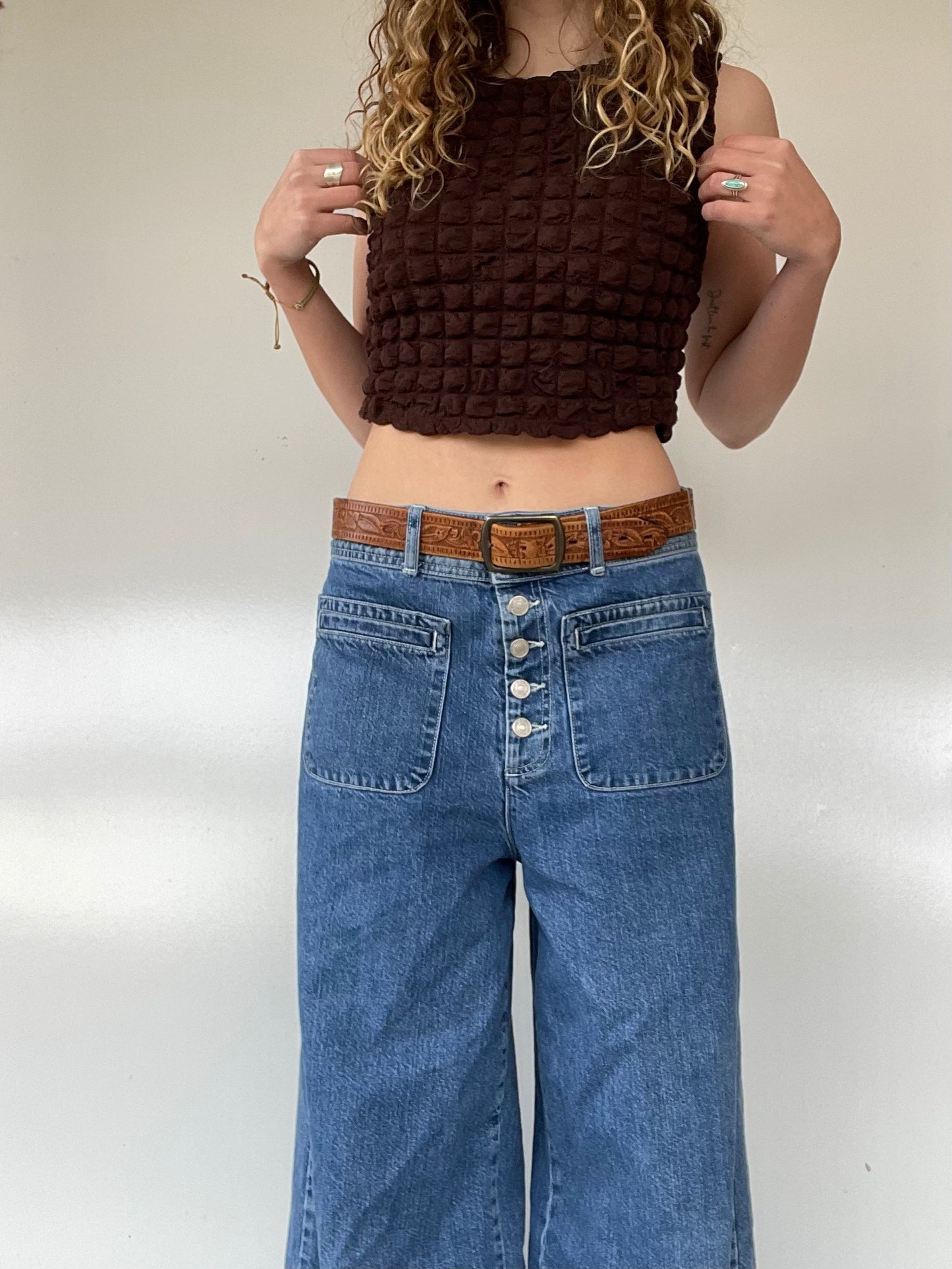 Brown Popcorn Crop Top