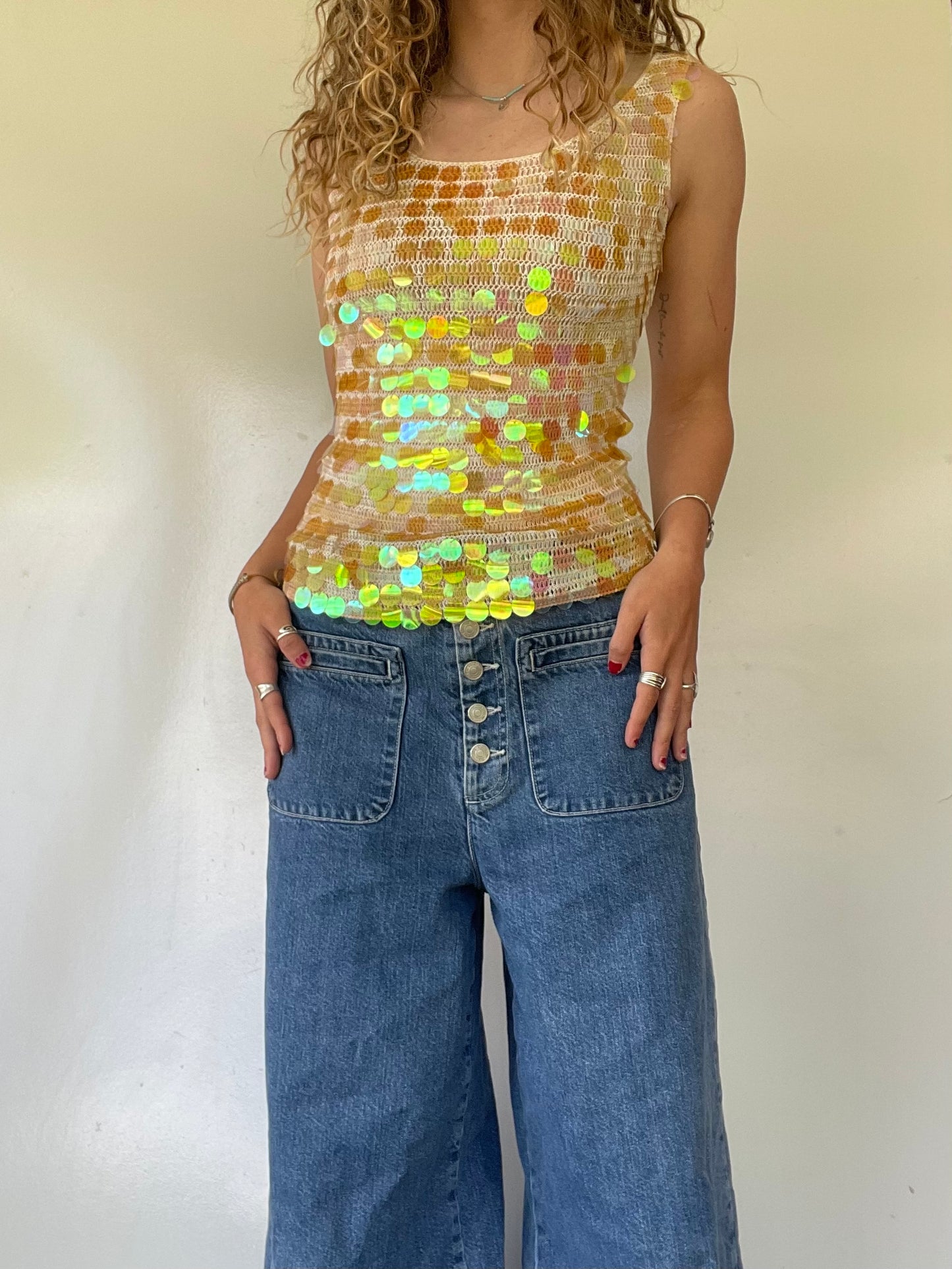 90s Sequined Mesh Knit Top