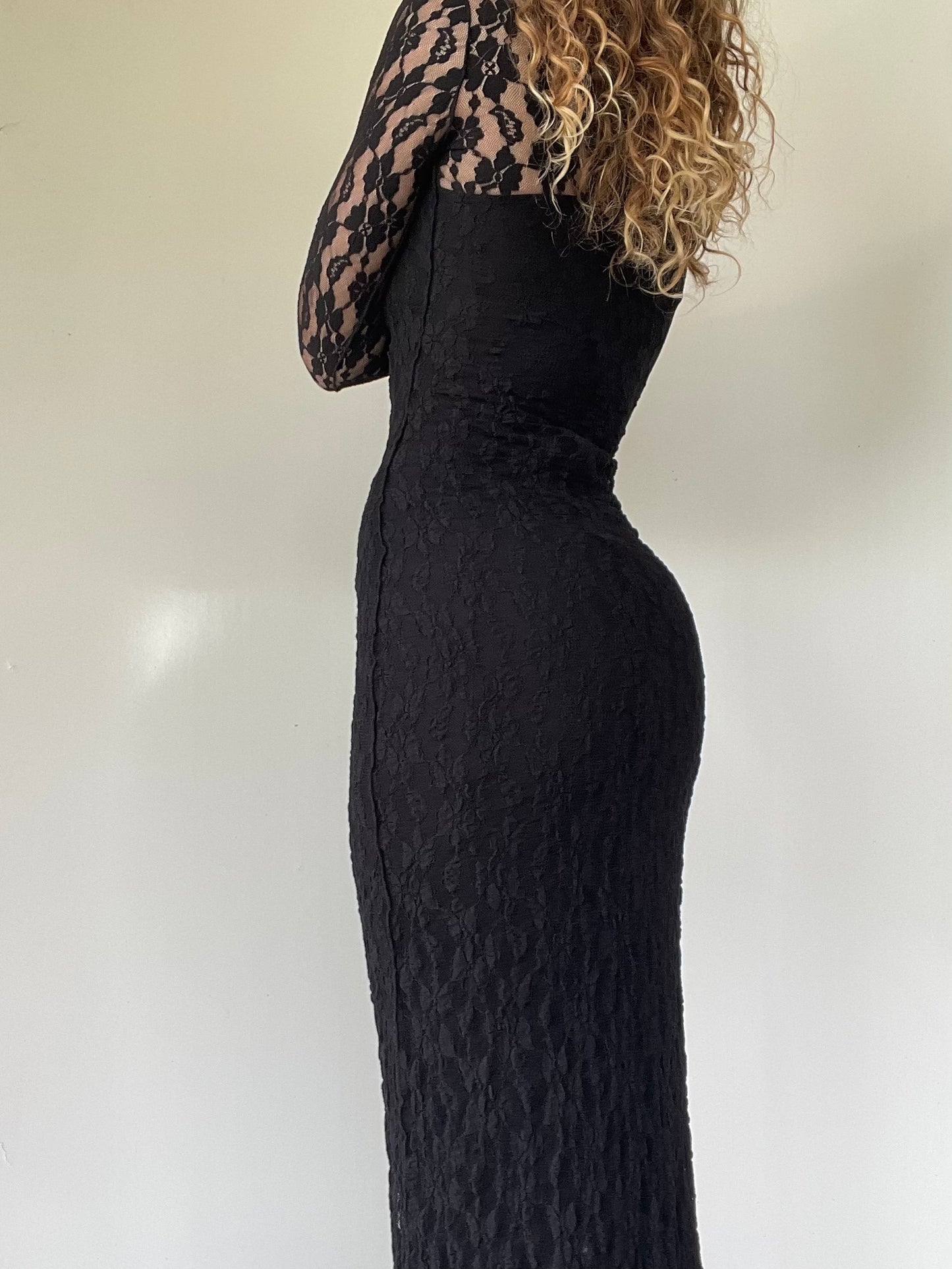 Zara Black Lace Fitted Maxi Dress