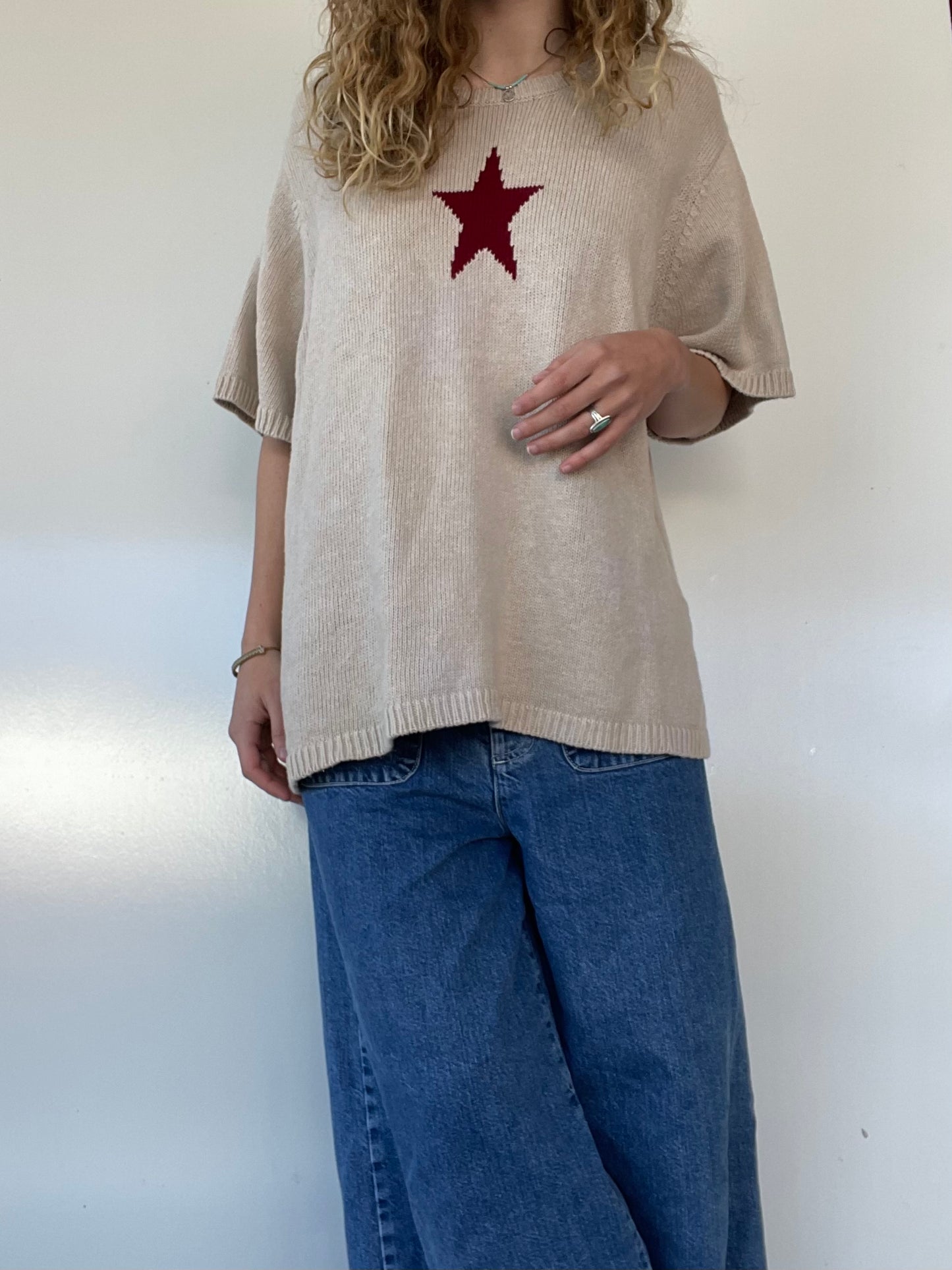 90s Cream Star Sweater
